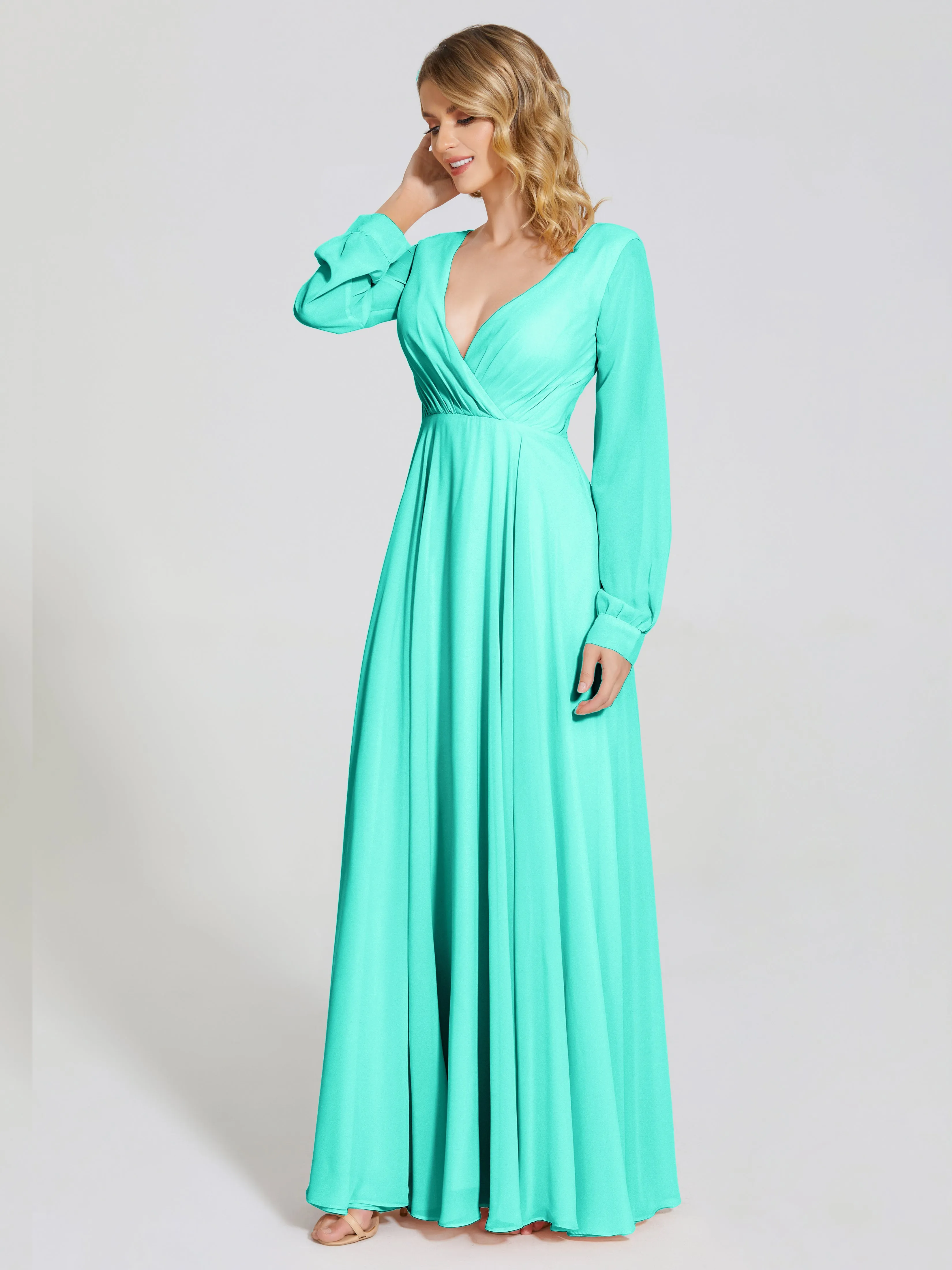 Raegan Simple Long Sleeves Chiffon Bridesmaid Dresses