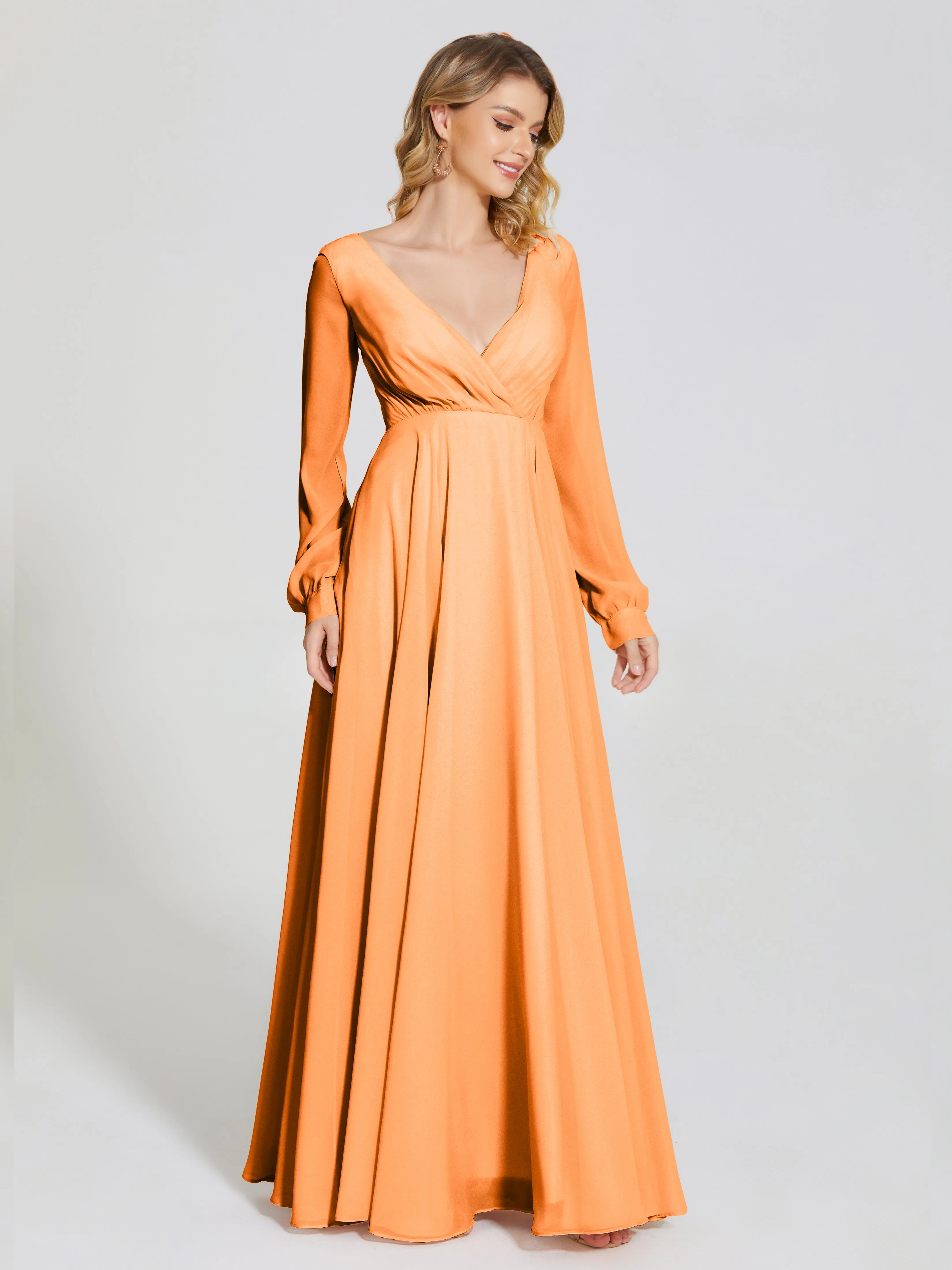 Raegan Simple Long Sleeves Chiffon Bridesmaid Dresses