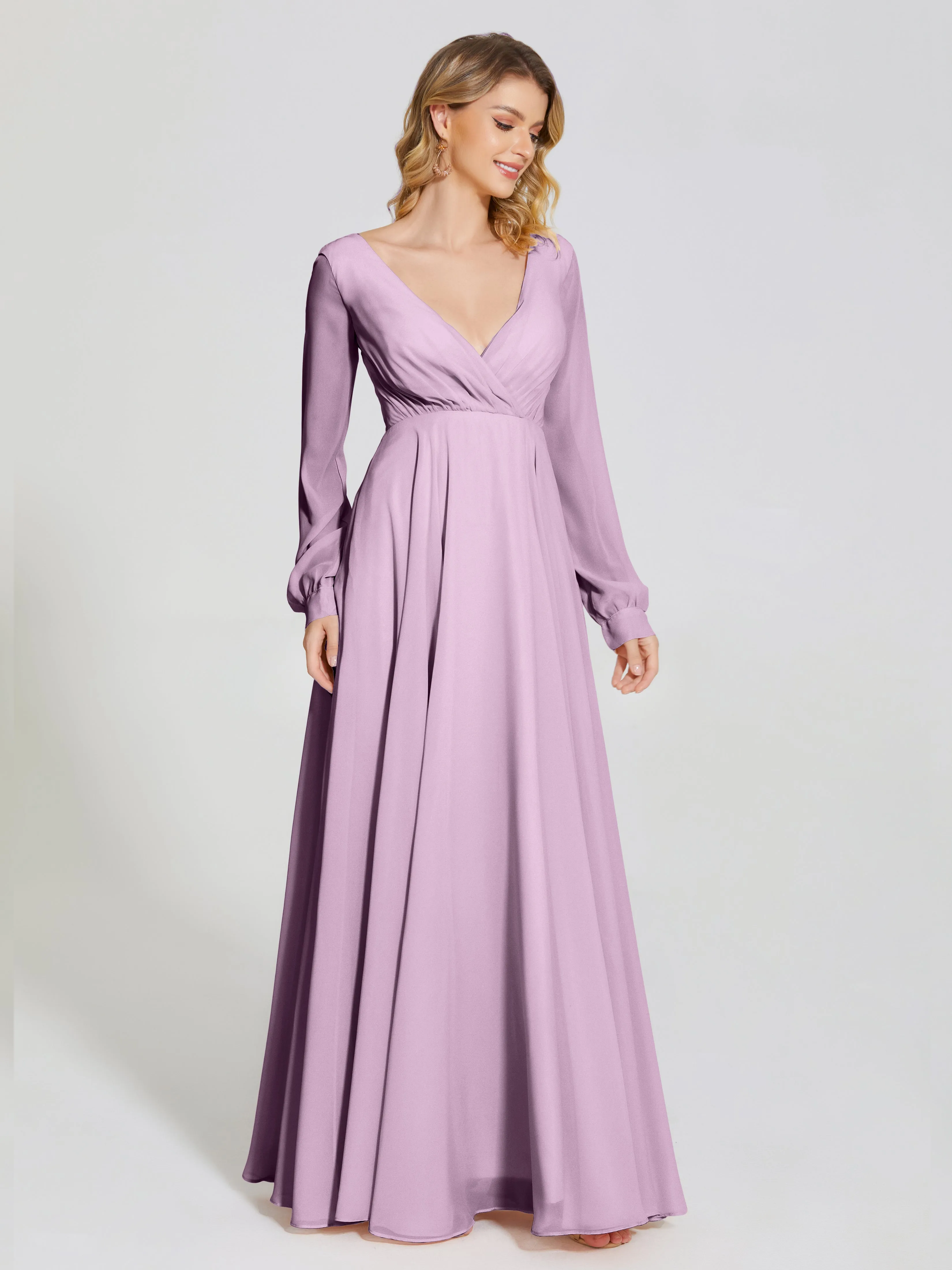 Raegan Simple Long Sleeves Chiffon Bridesmaid Dresses