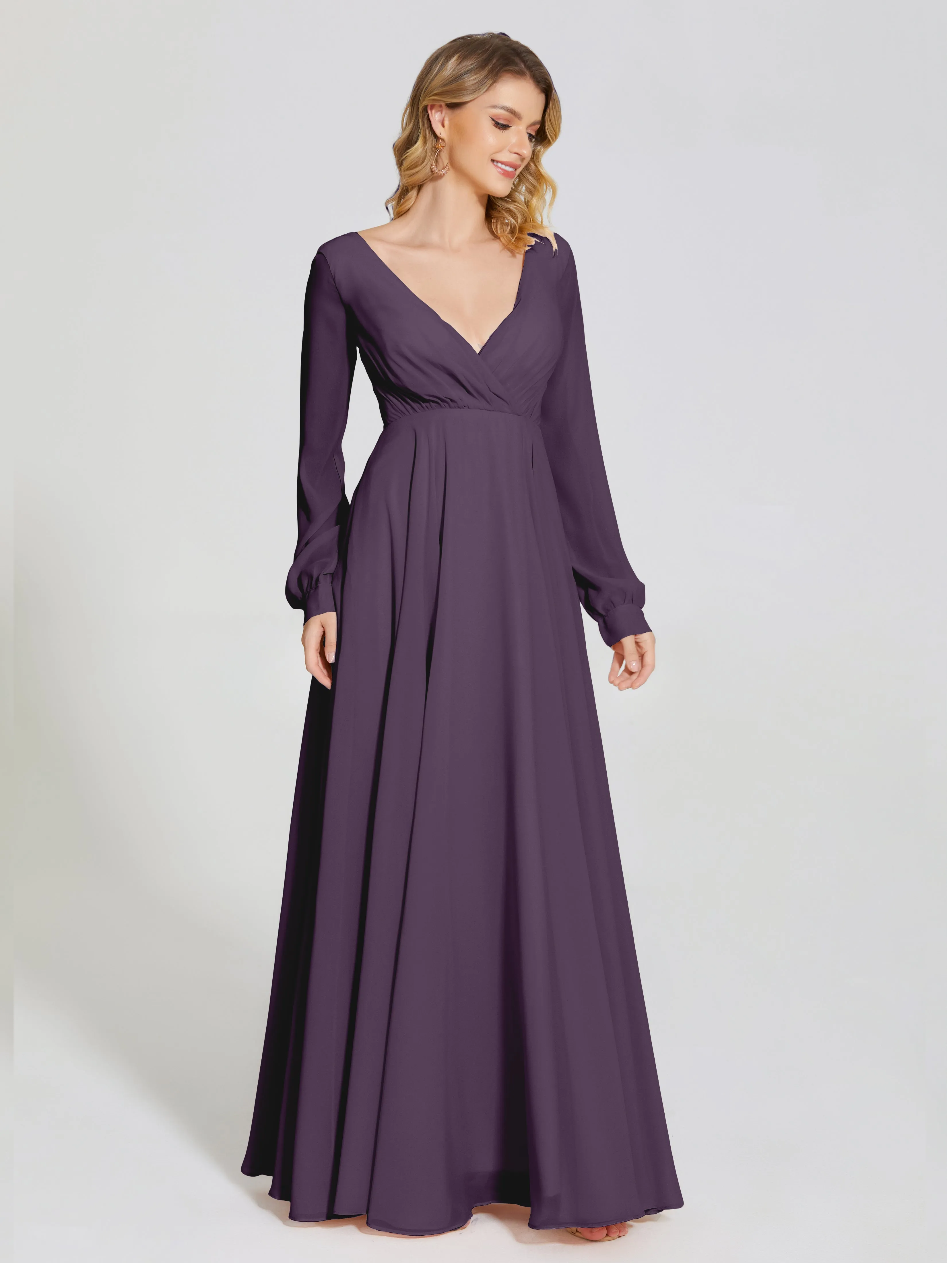 Raegan Simple Long Sleeves Chiffon Bridesmaid Dresses