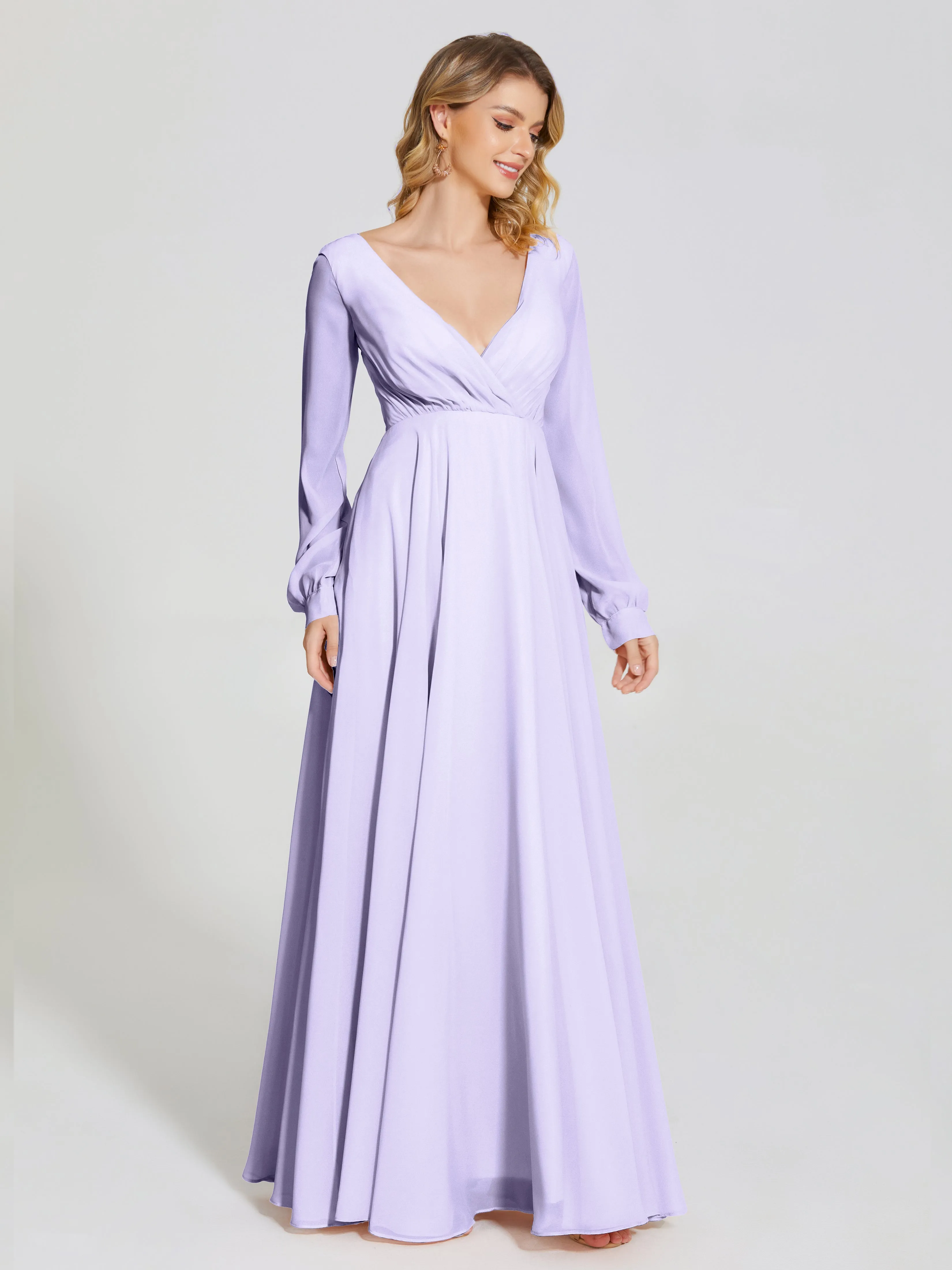 Raegan Simple Long Sleeves Chiffon Bridesmaid Dresses