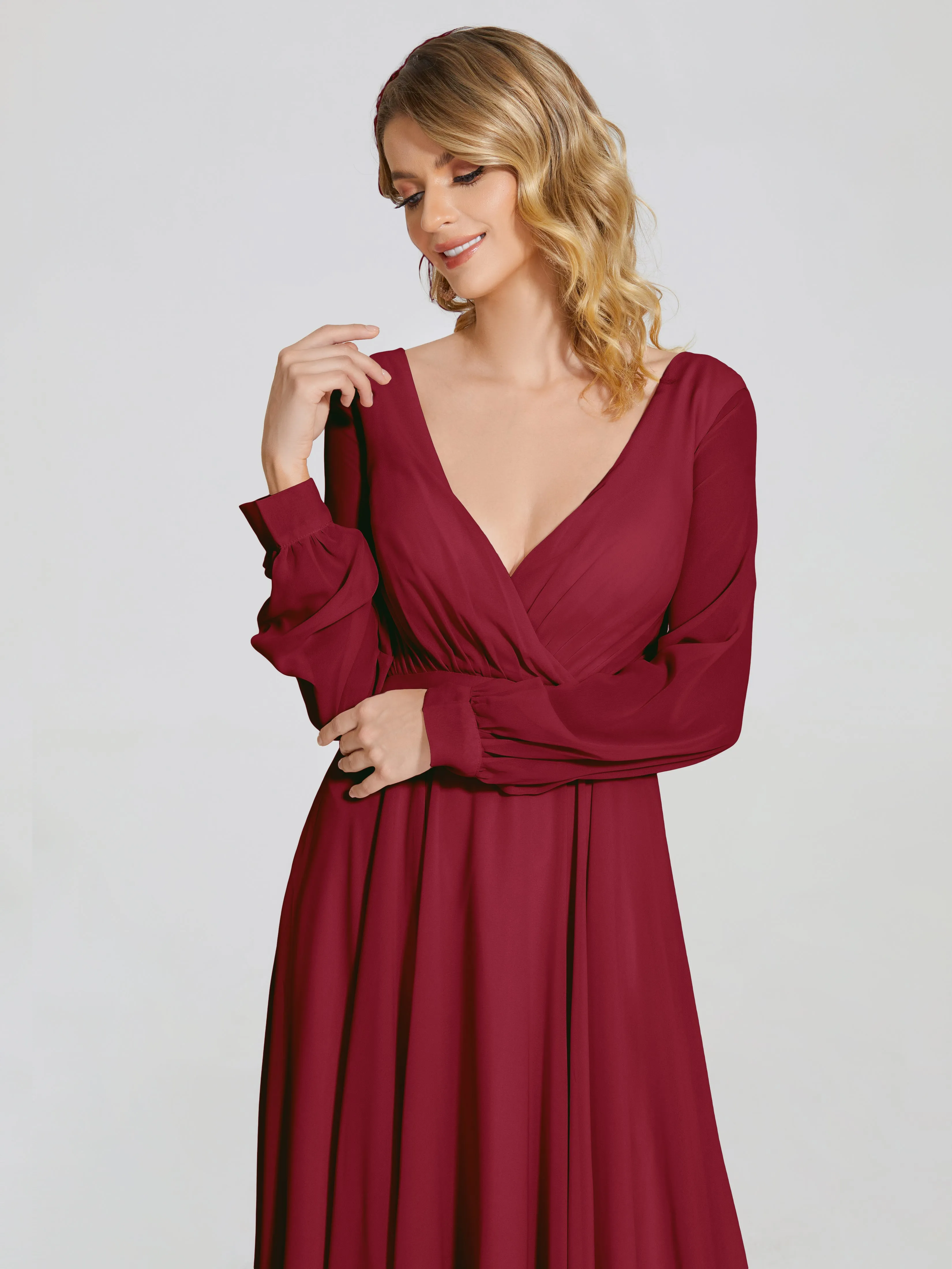 Raegan Simple Long Sleeves Chiffon Bridesmaid Dresses