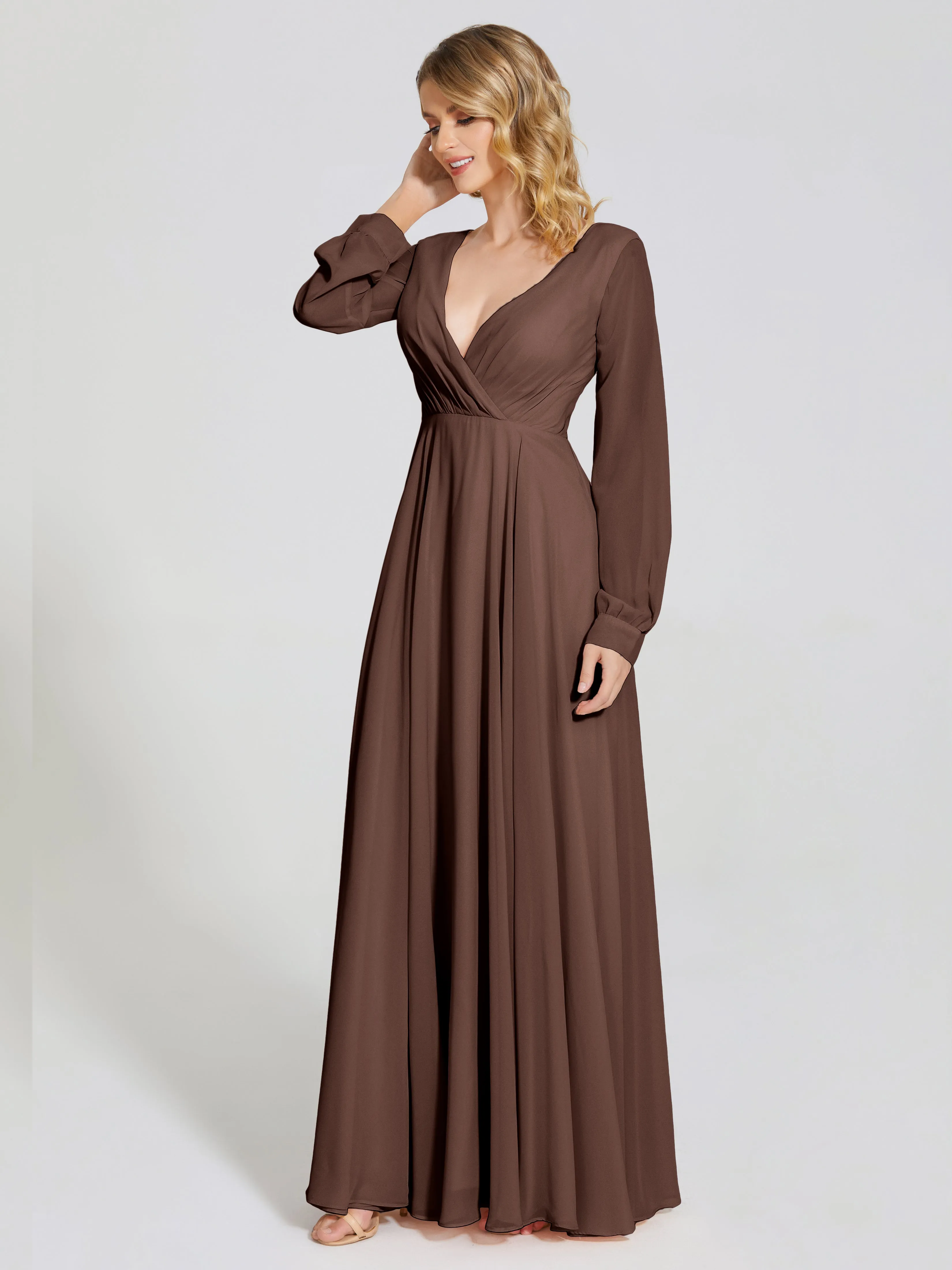 Raegan Simple Long Sleeves Chiffon Bridesmaid Dresses