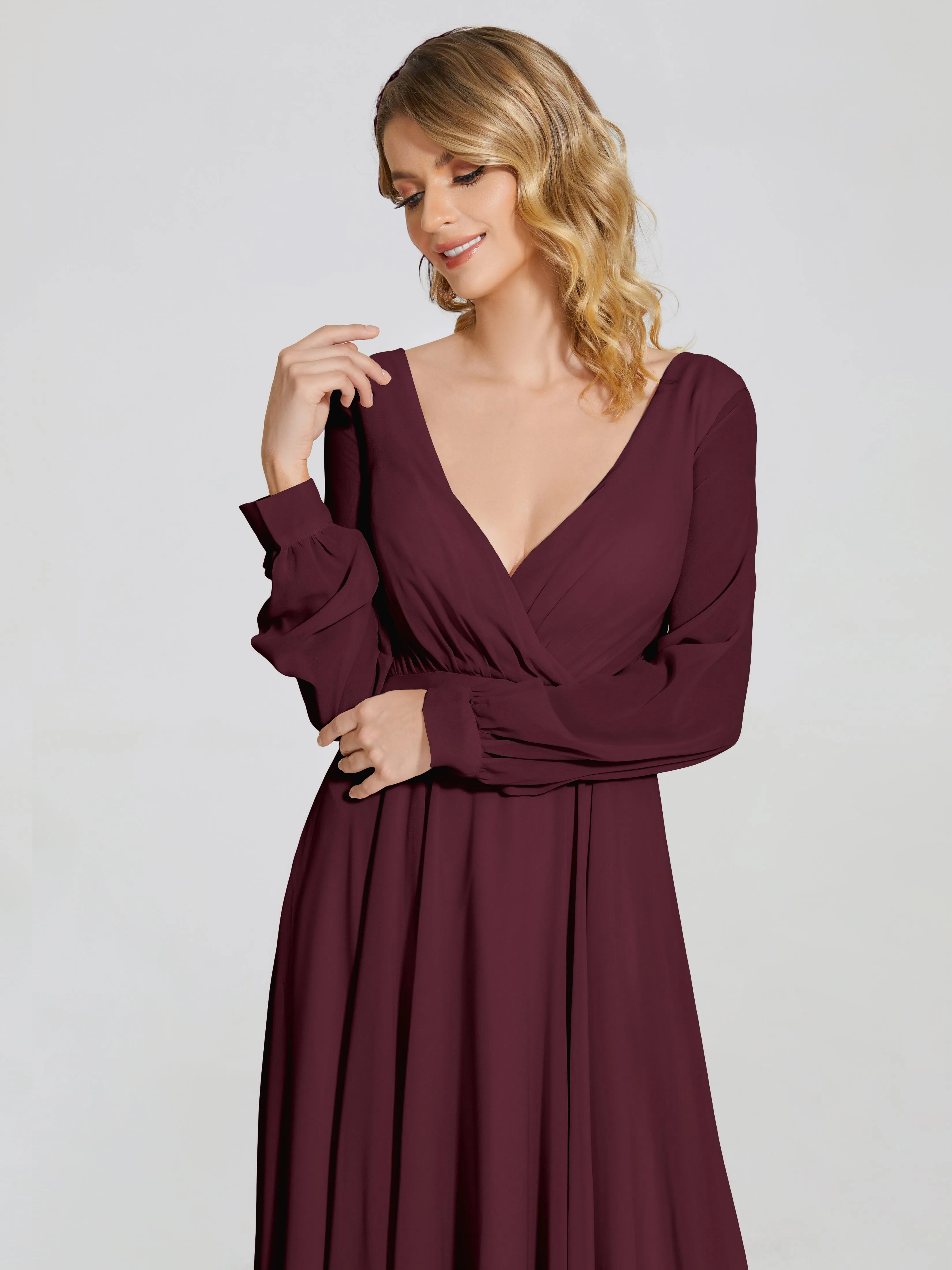 Raegan Simple Long Sleeves Chiffon Bridesmaid Dresses