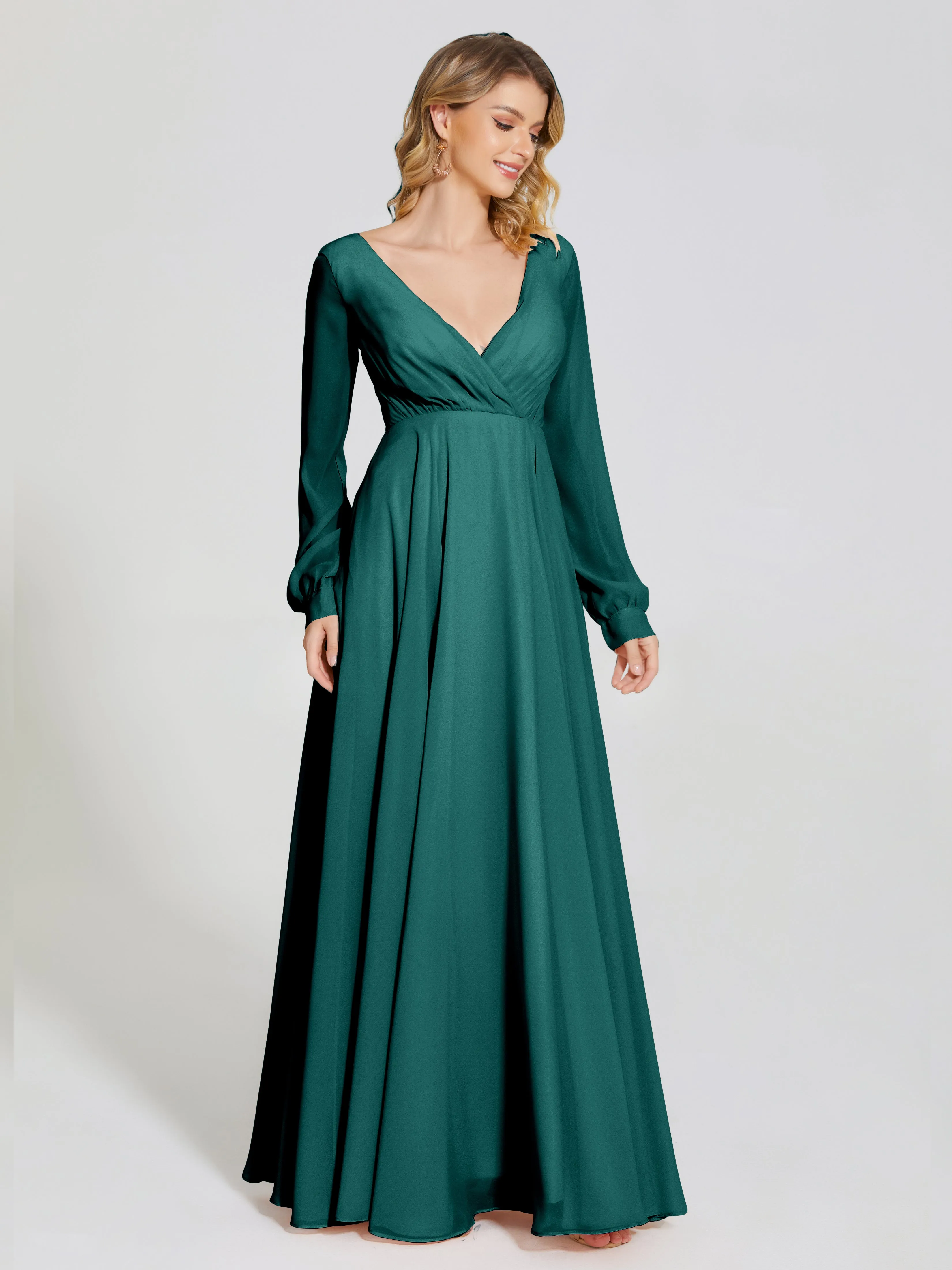 Raegan Simple Long Sleeves Chiffon Bridesmaid Dresses