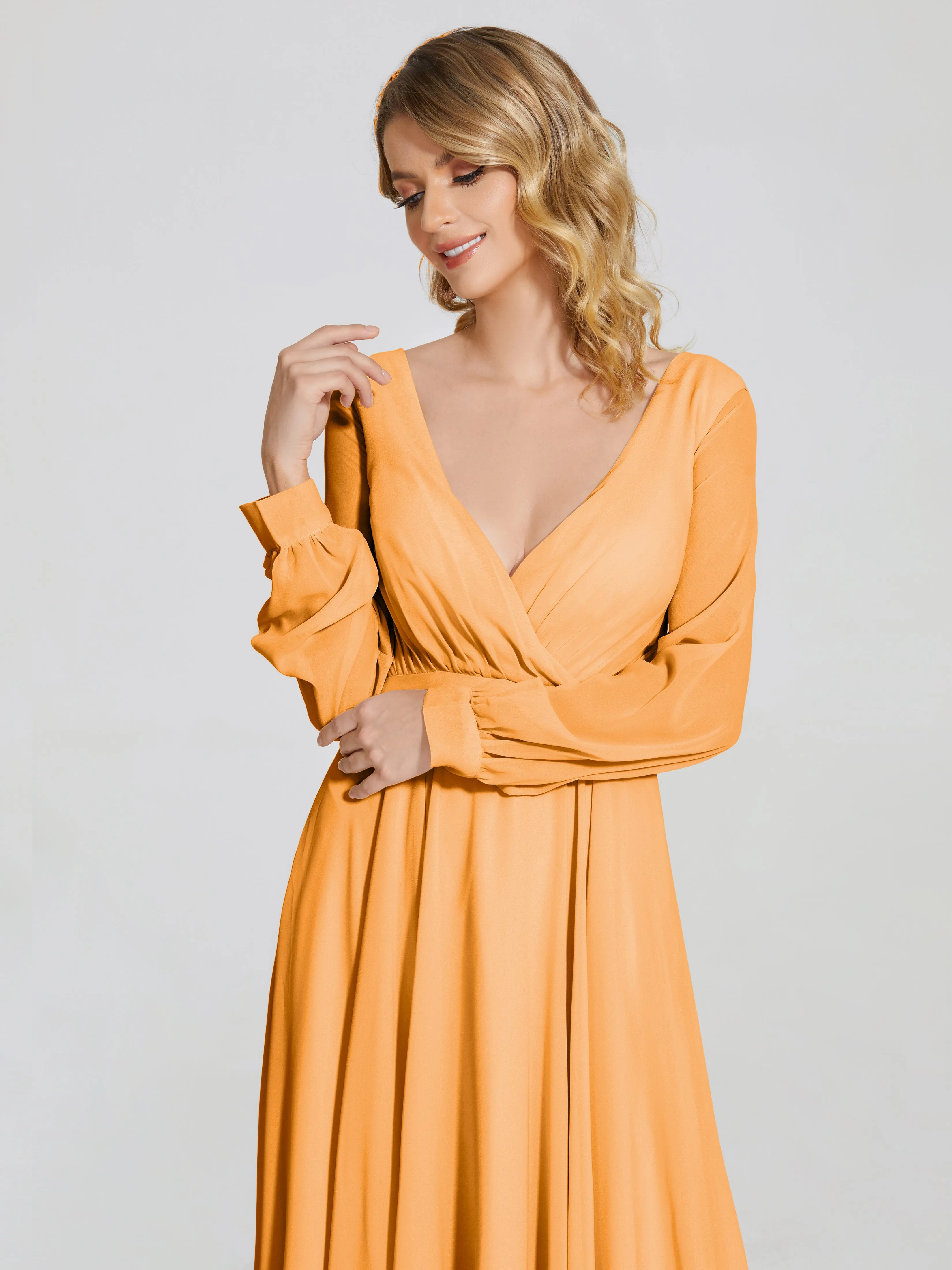 Raegan Simple Long Sleeves Chiffon Bridesmaid Dresses