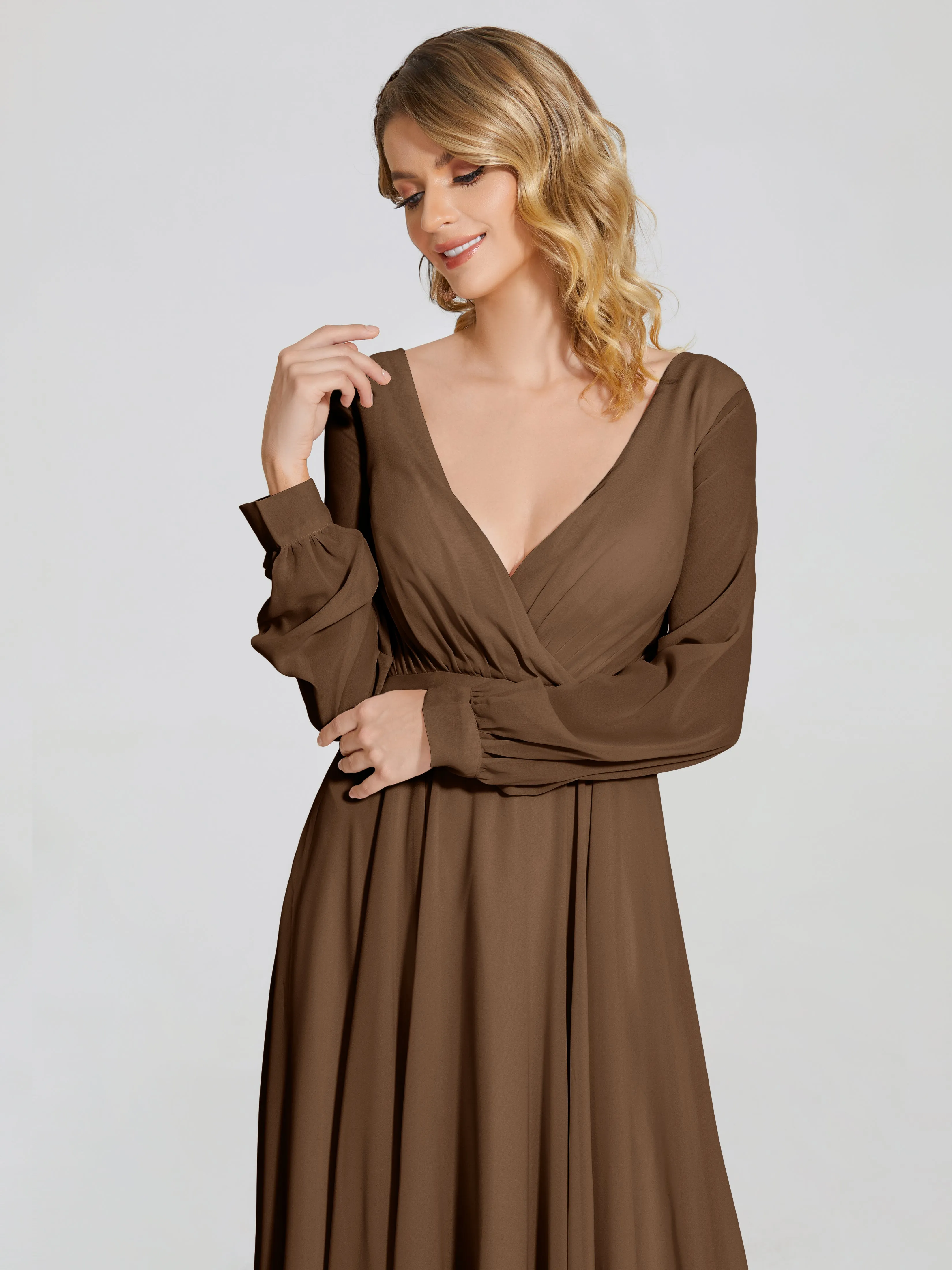 Raegan Simple Long Sleeves Chiffon Bridesmaid Dresses