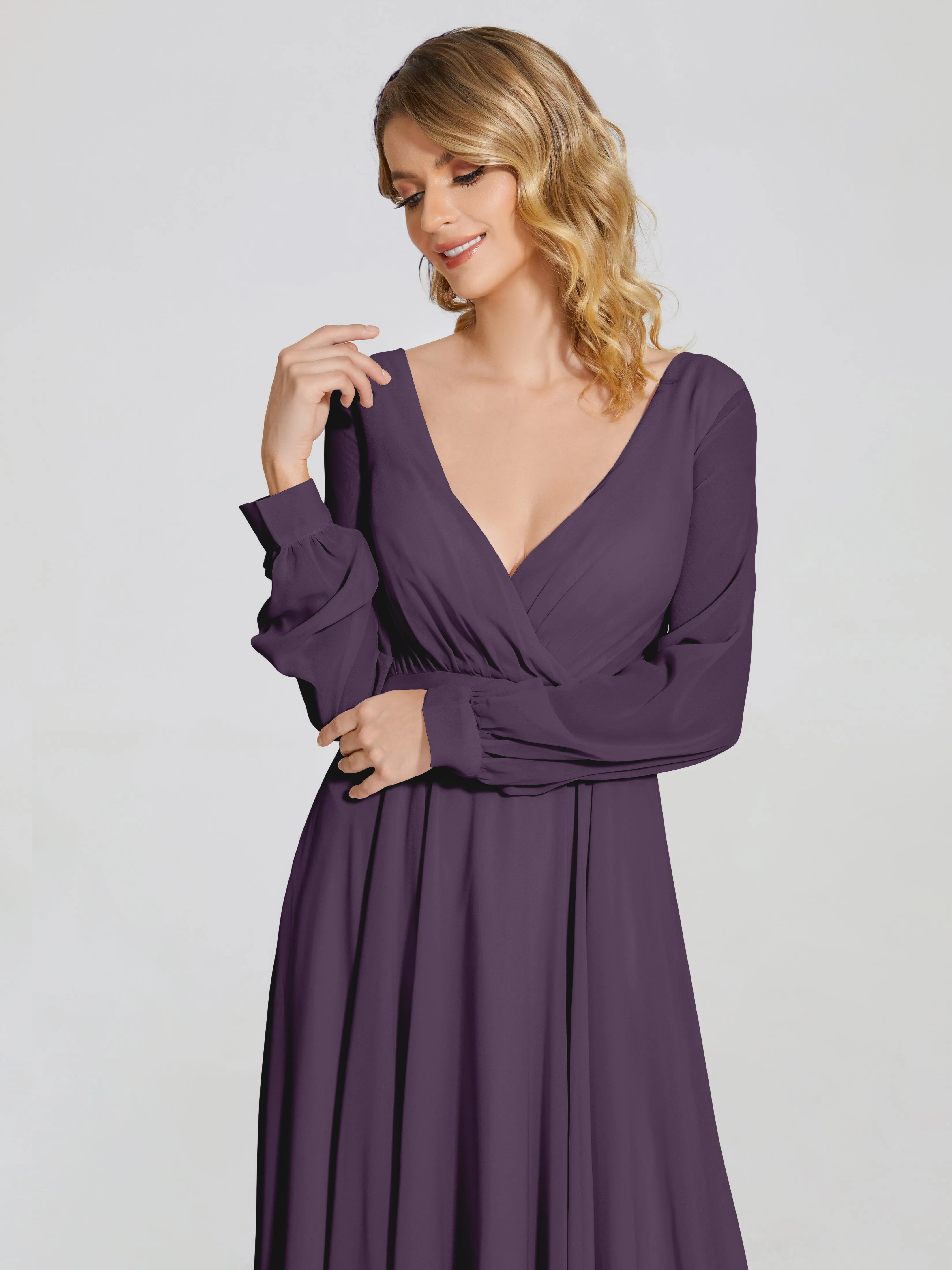 Raegan Simple Long Sleeves Chiffon Bridesmaid Dresses