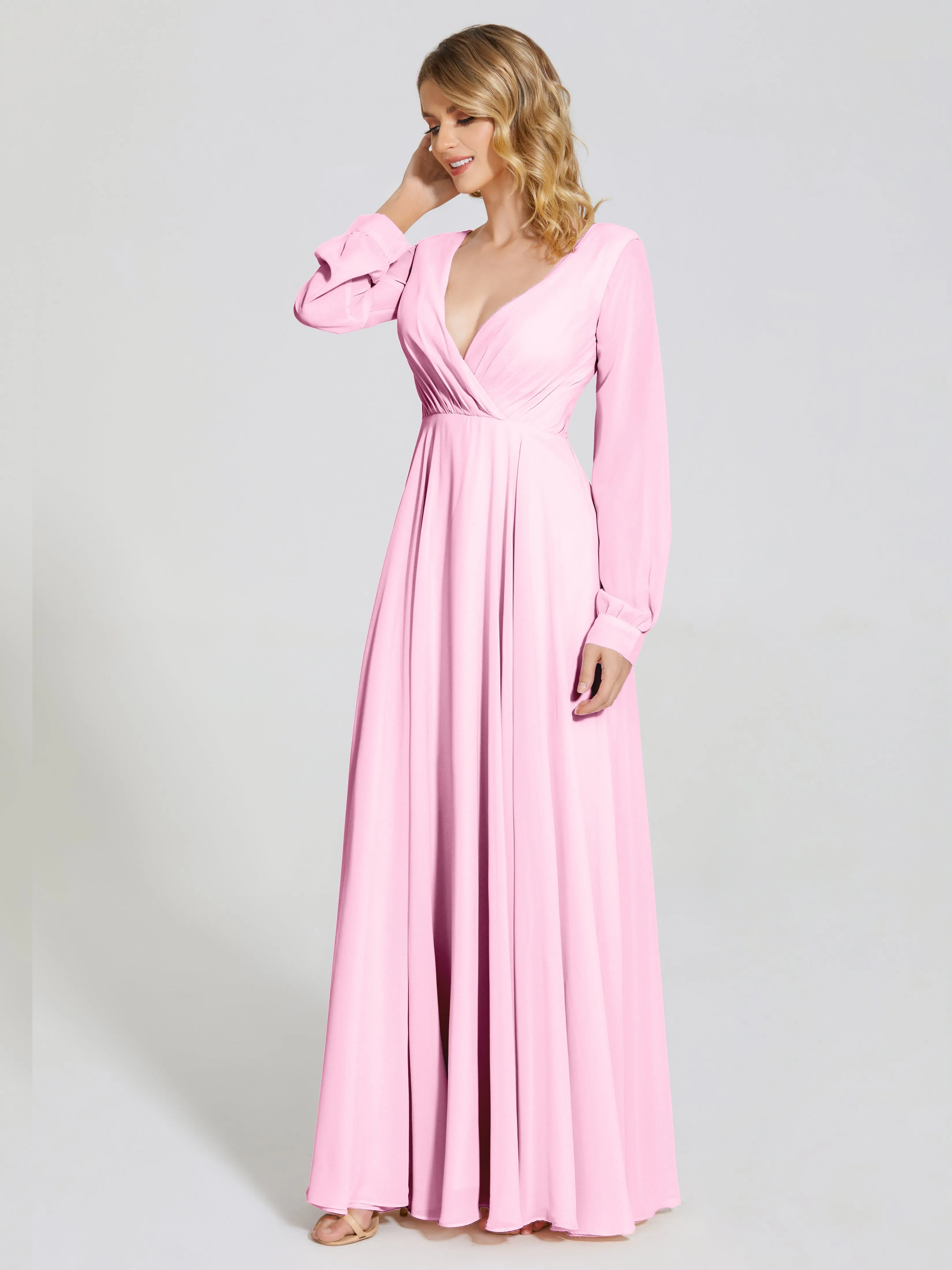 Raegan Simple Long Sleeves Chiffon Bridesmaid Dresses