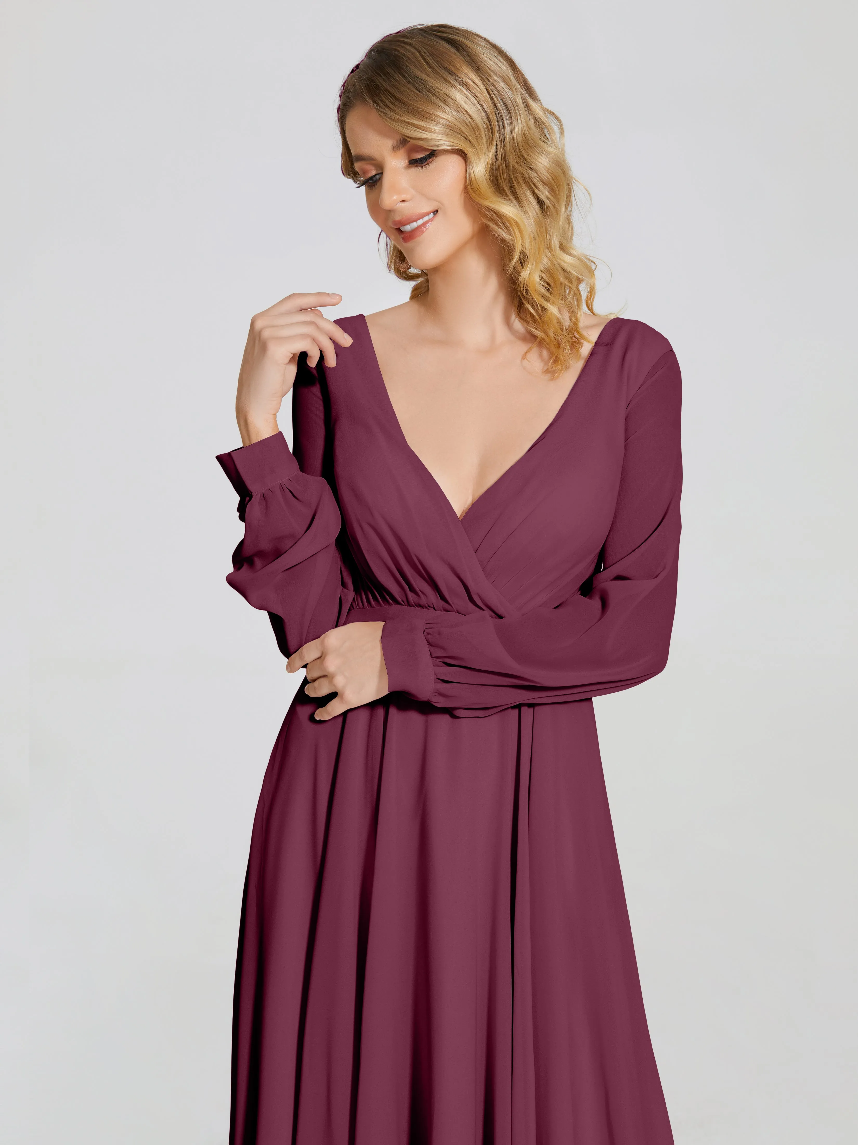 Raegan Simple Long Sleeves Chiffon Bridesmaid Dresses