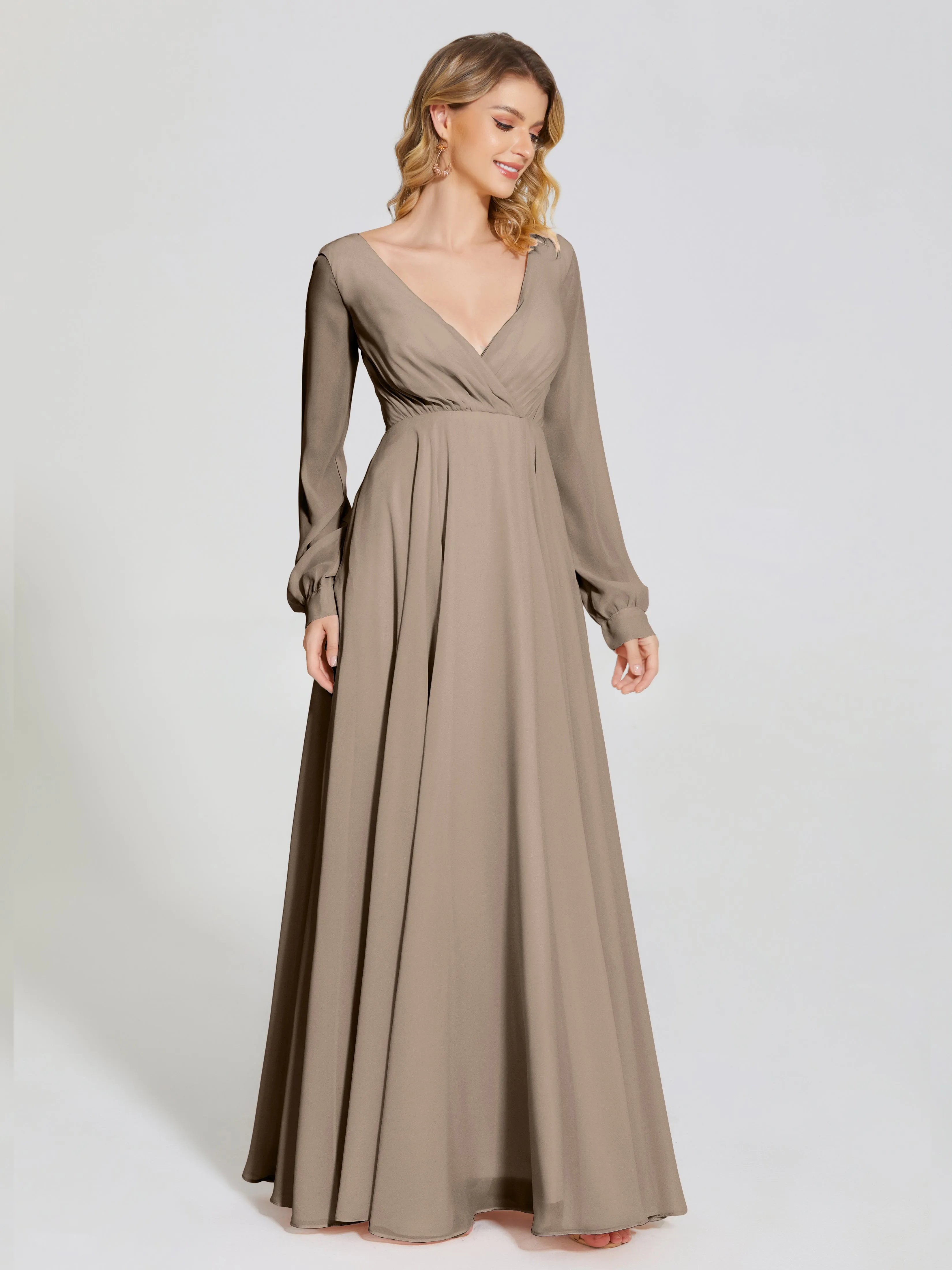Raegan Simple Long Sleeves Chiffon Bridesmaid Dresses