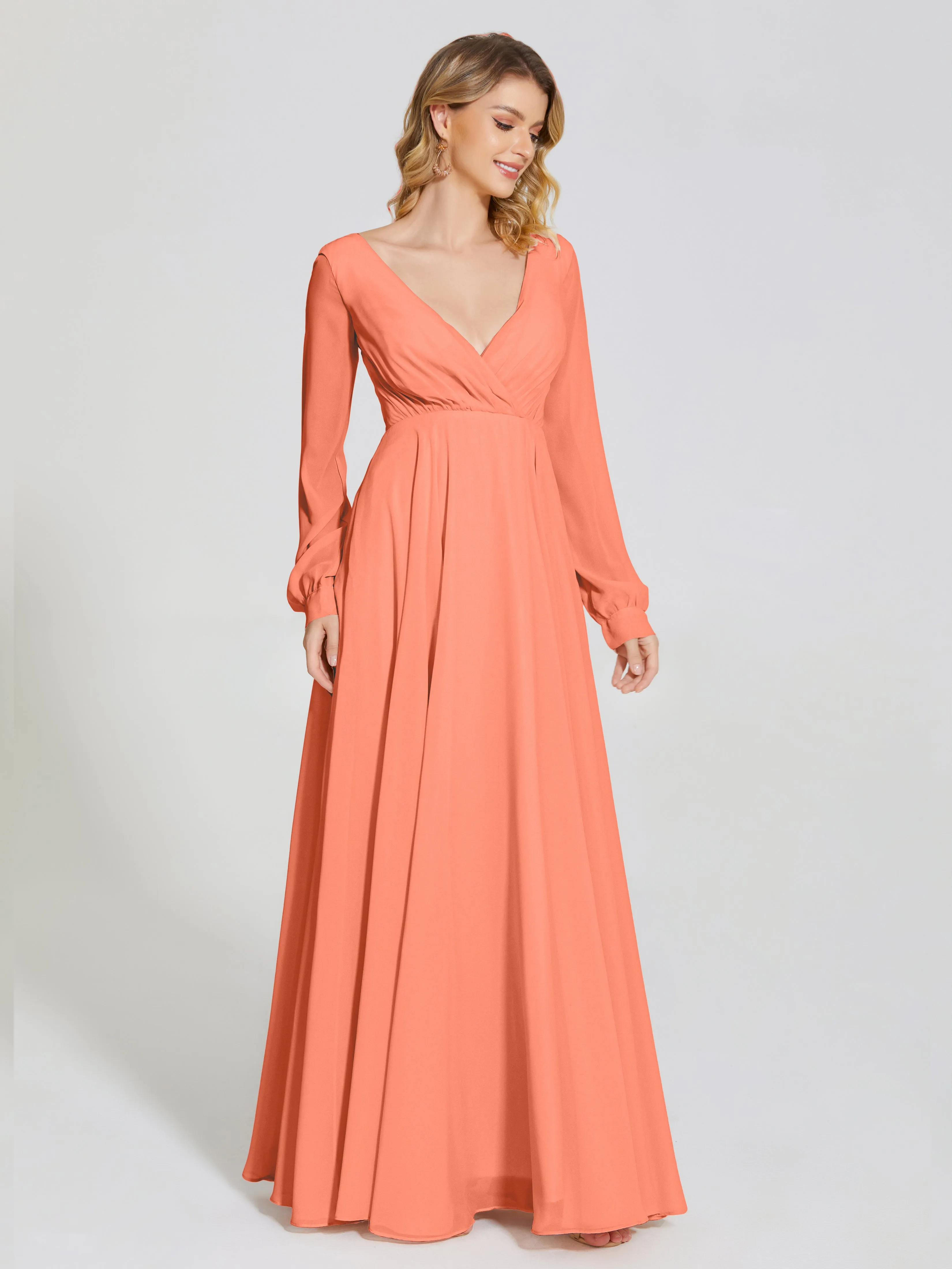Raegan Simple Long Sleeves Chiffon Bridesmaid Dresses