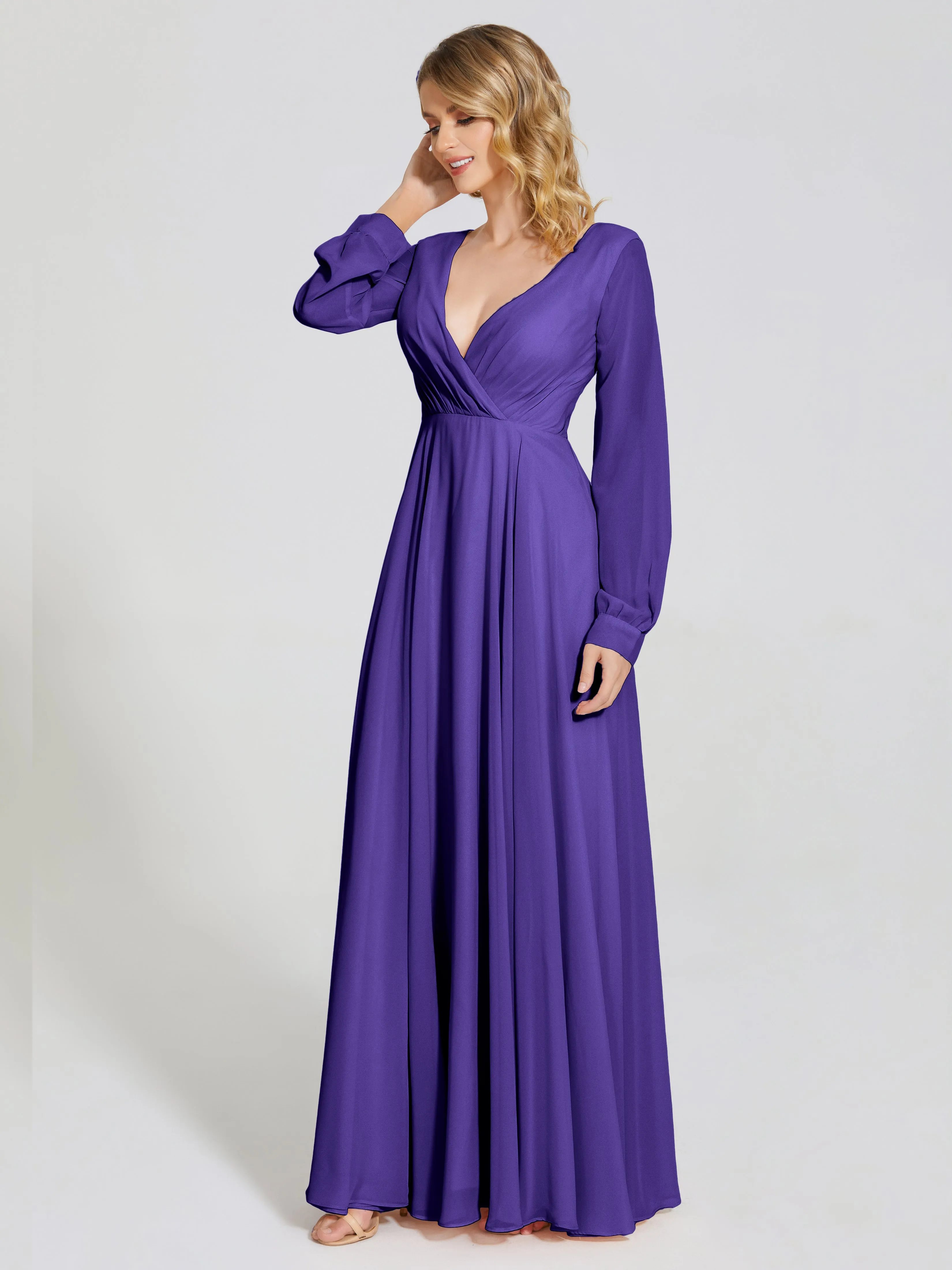 Raegan Simple Long Sleeves Chiffon Bridesmaid Dresses