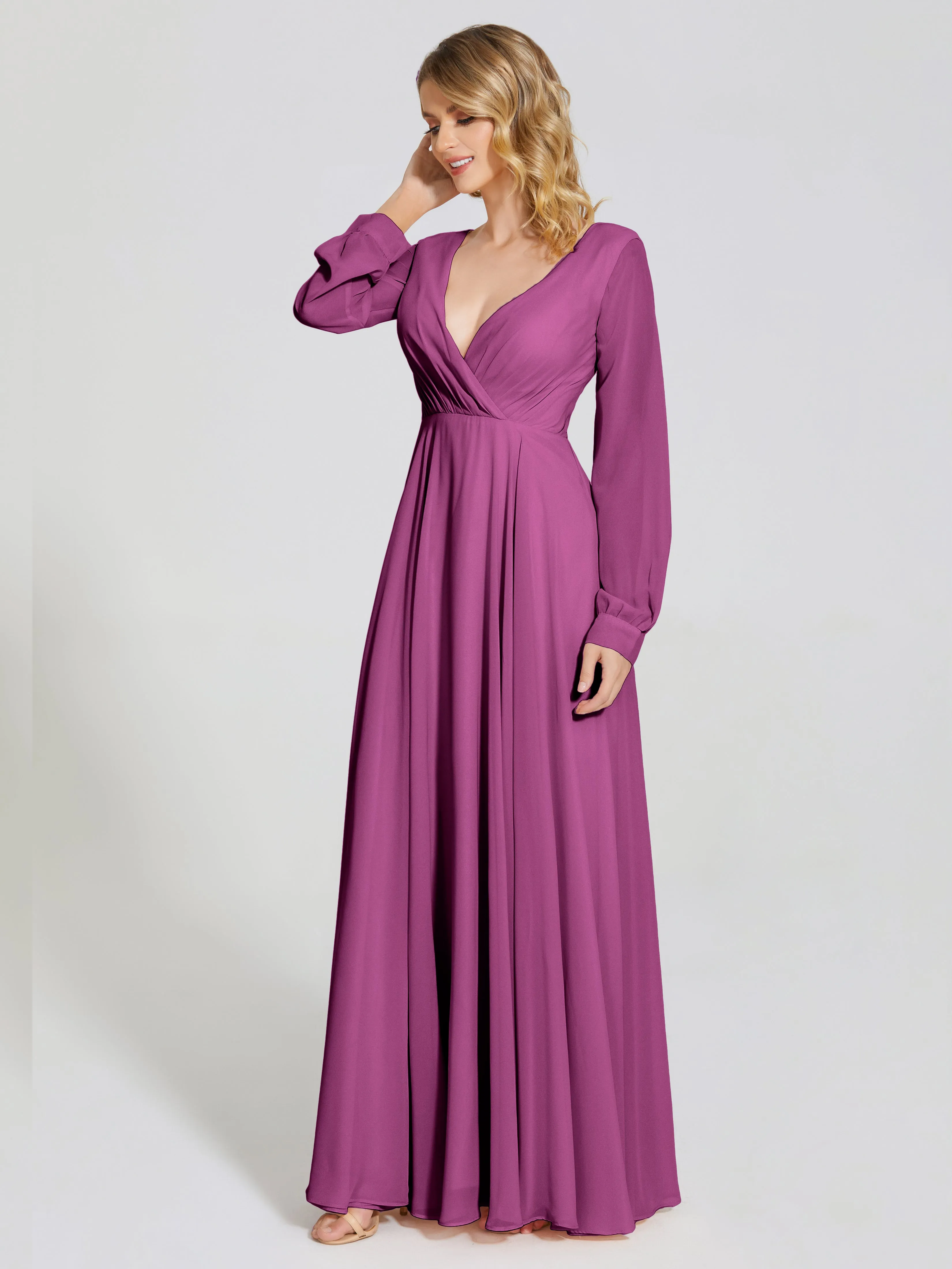Raegan Simple Long Sleeves Chiffon Bridesmaid Dresses