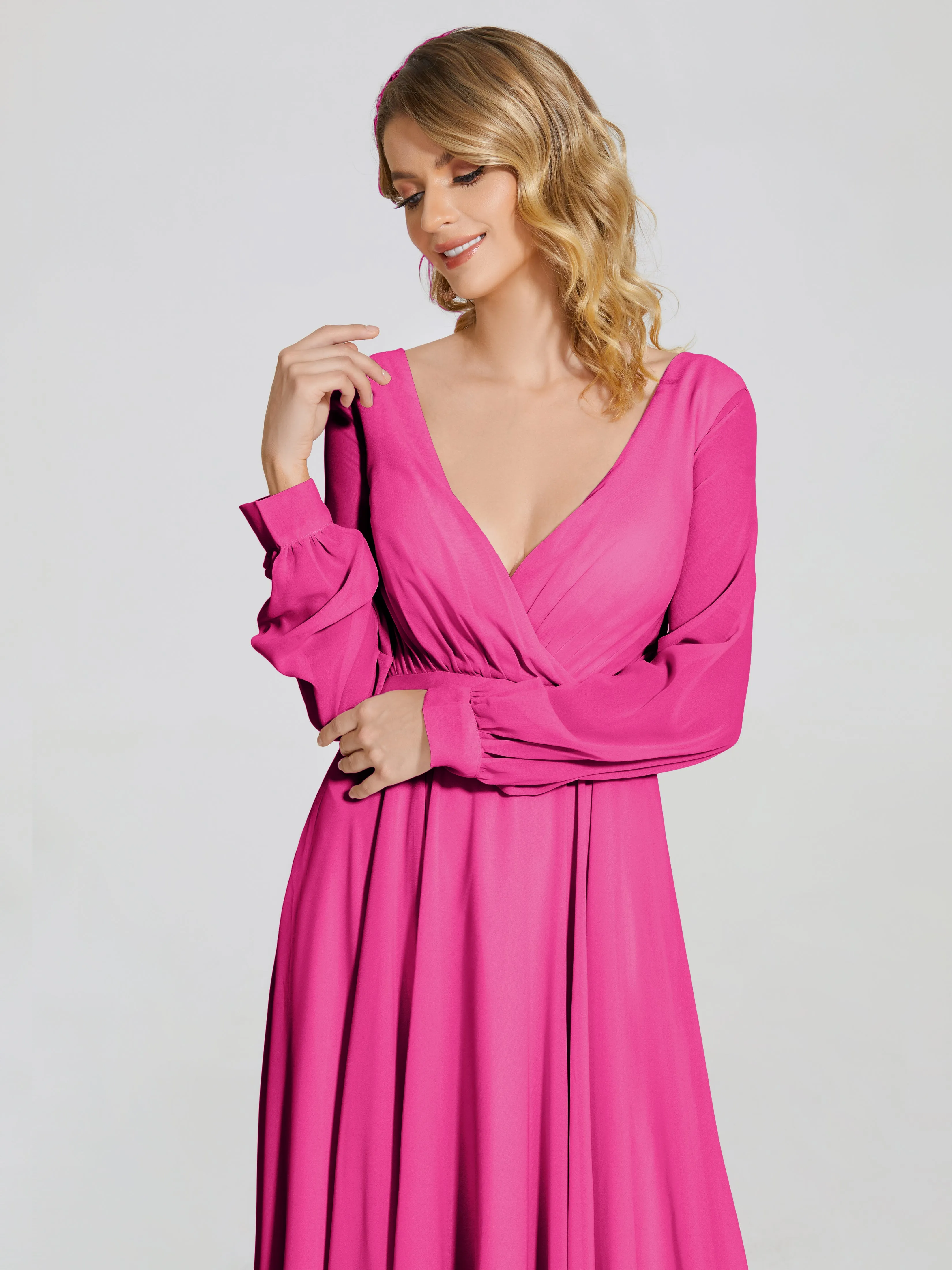 Raegan Simple Long Sleeves Chiffon Bridesmaid Dresses