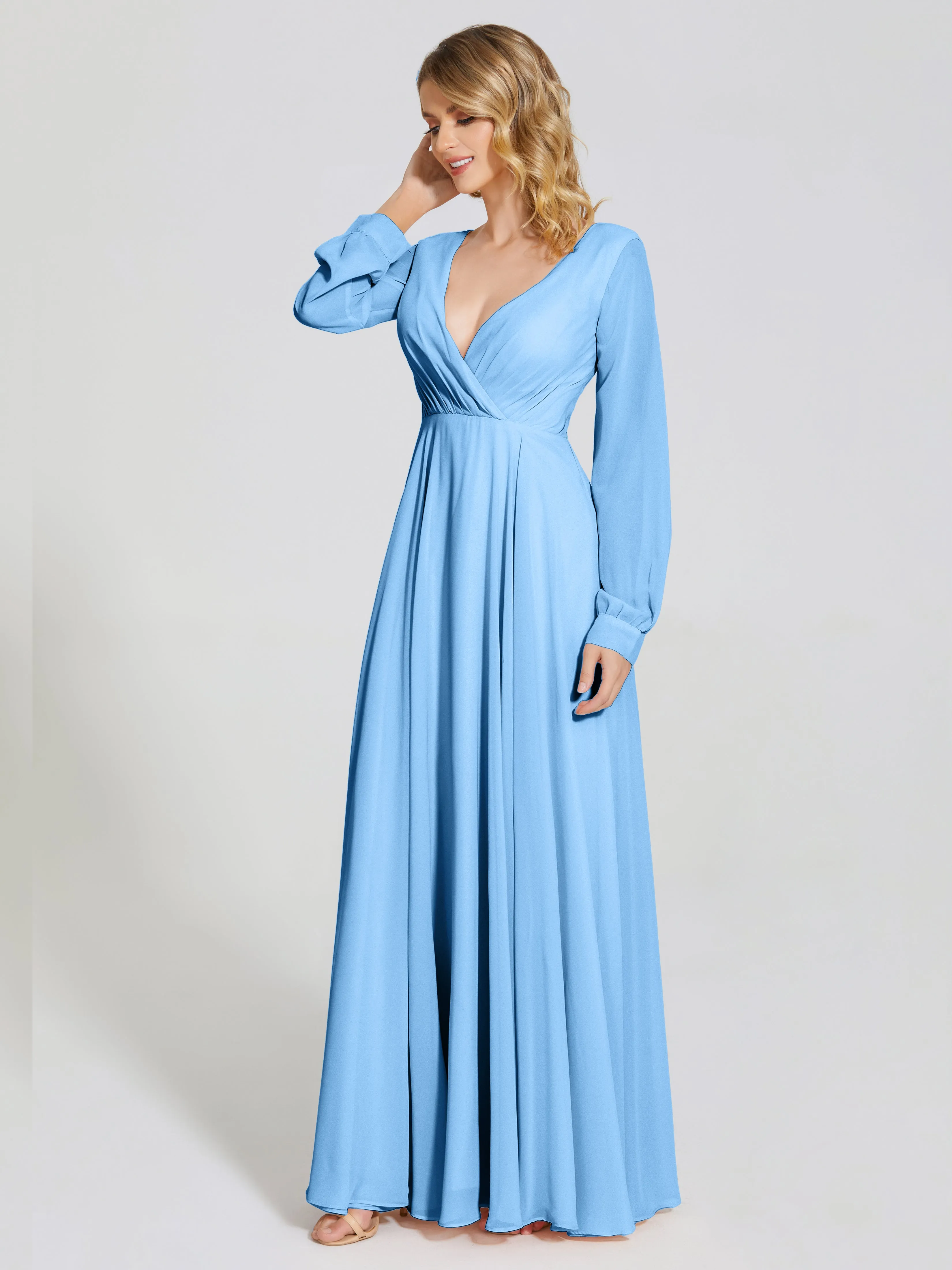 Raegan Simple Long Sleeves Chiffon Bridesmaid Dresses