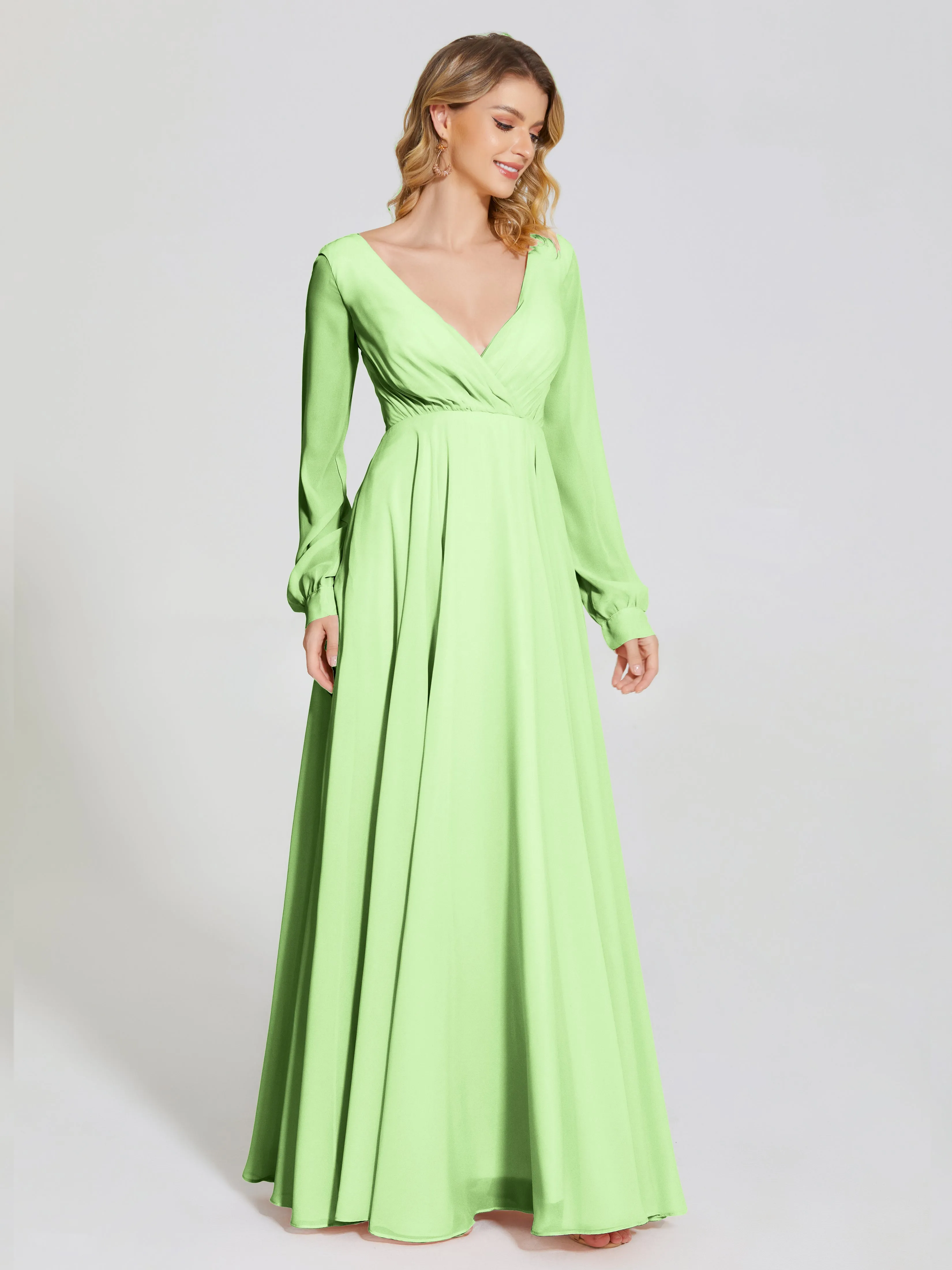 Raegan Simple Long Sleeves Chiffon Bridesmaid Dresses