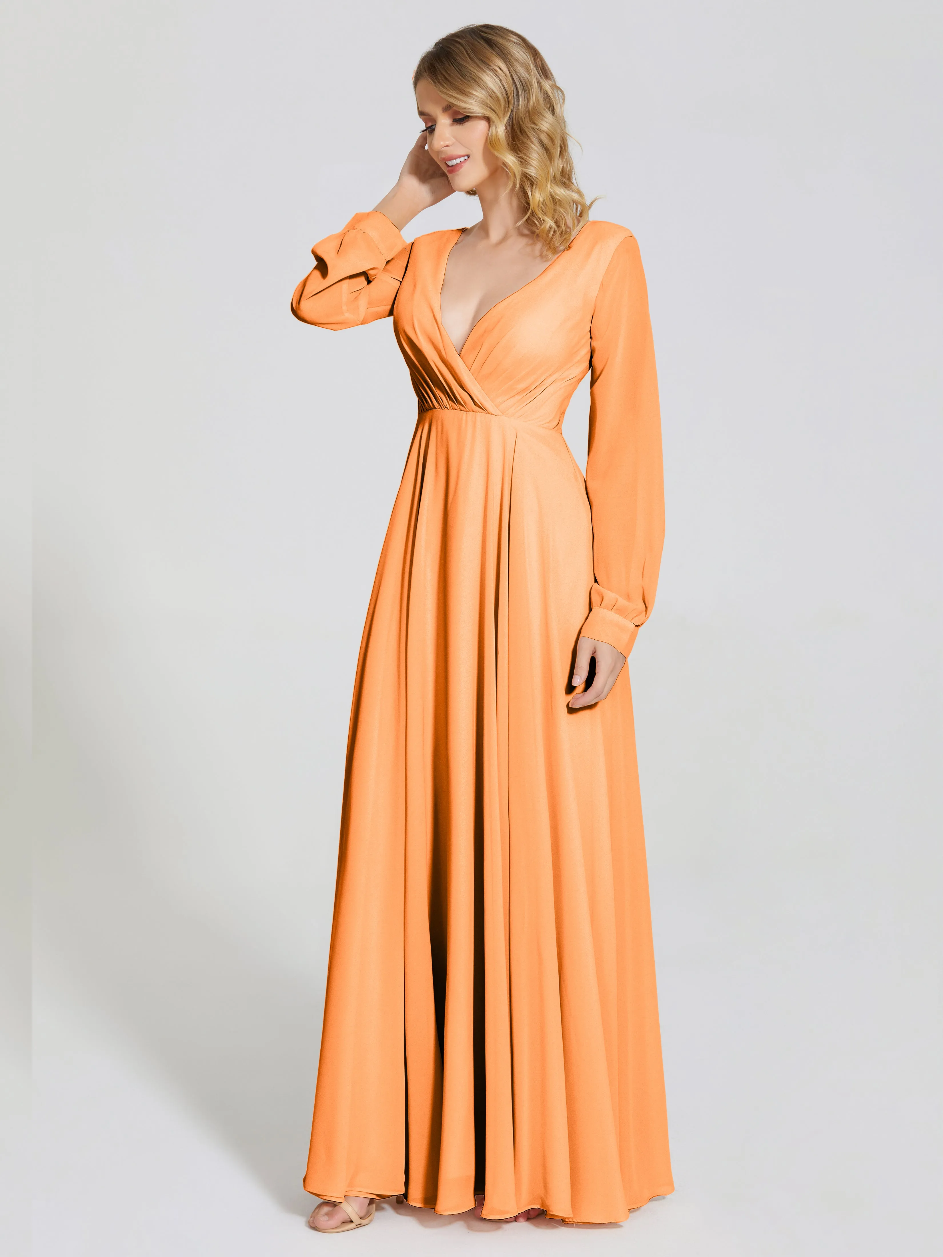 Raegan Simple Long Sleeves Chiffon Bridesmaid Dresses
