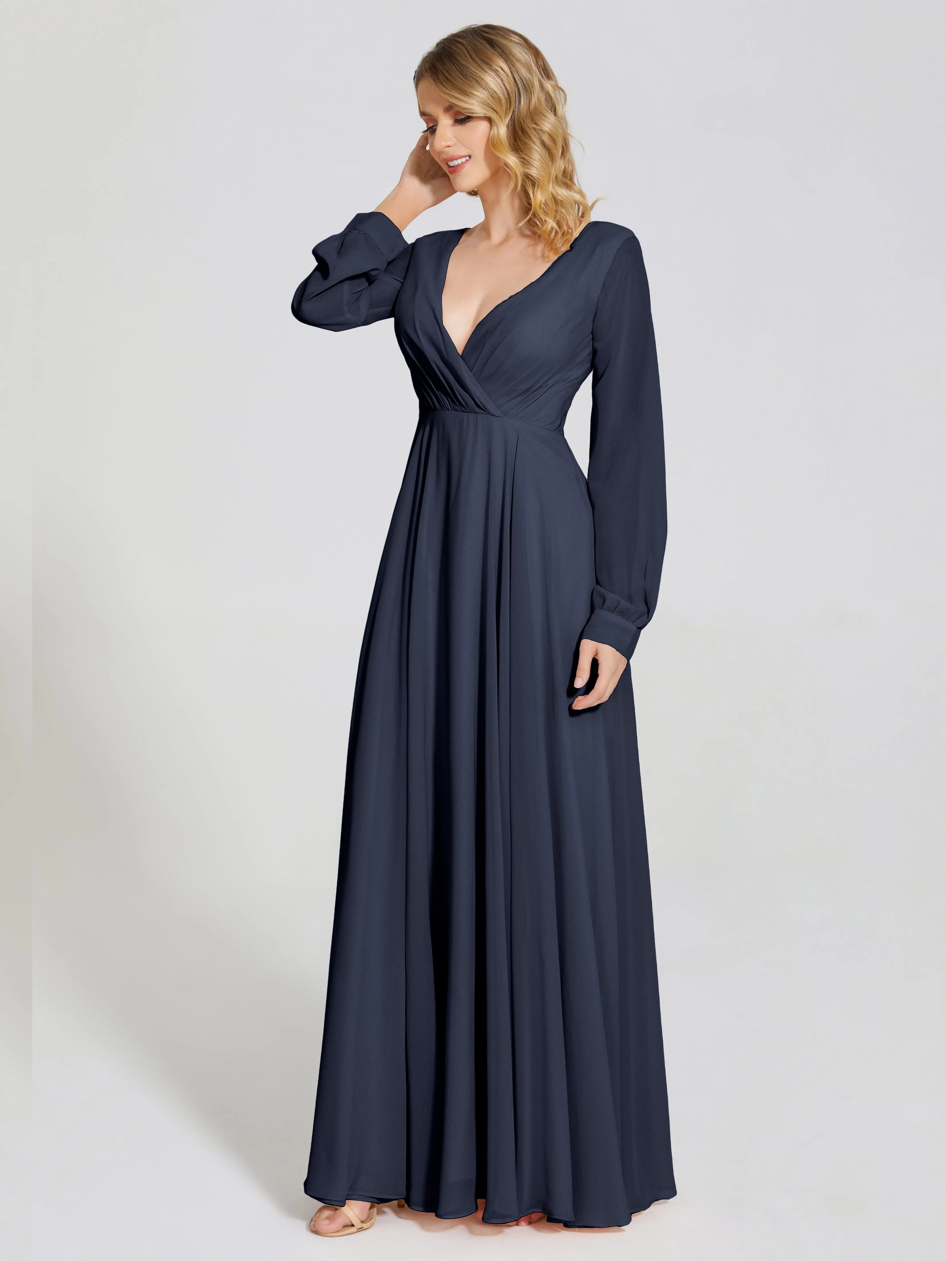 Raegan Simple Long Sleeves Chiffon Bridesmaid Dresses
