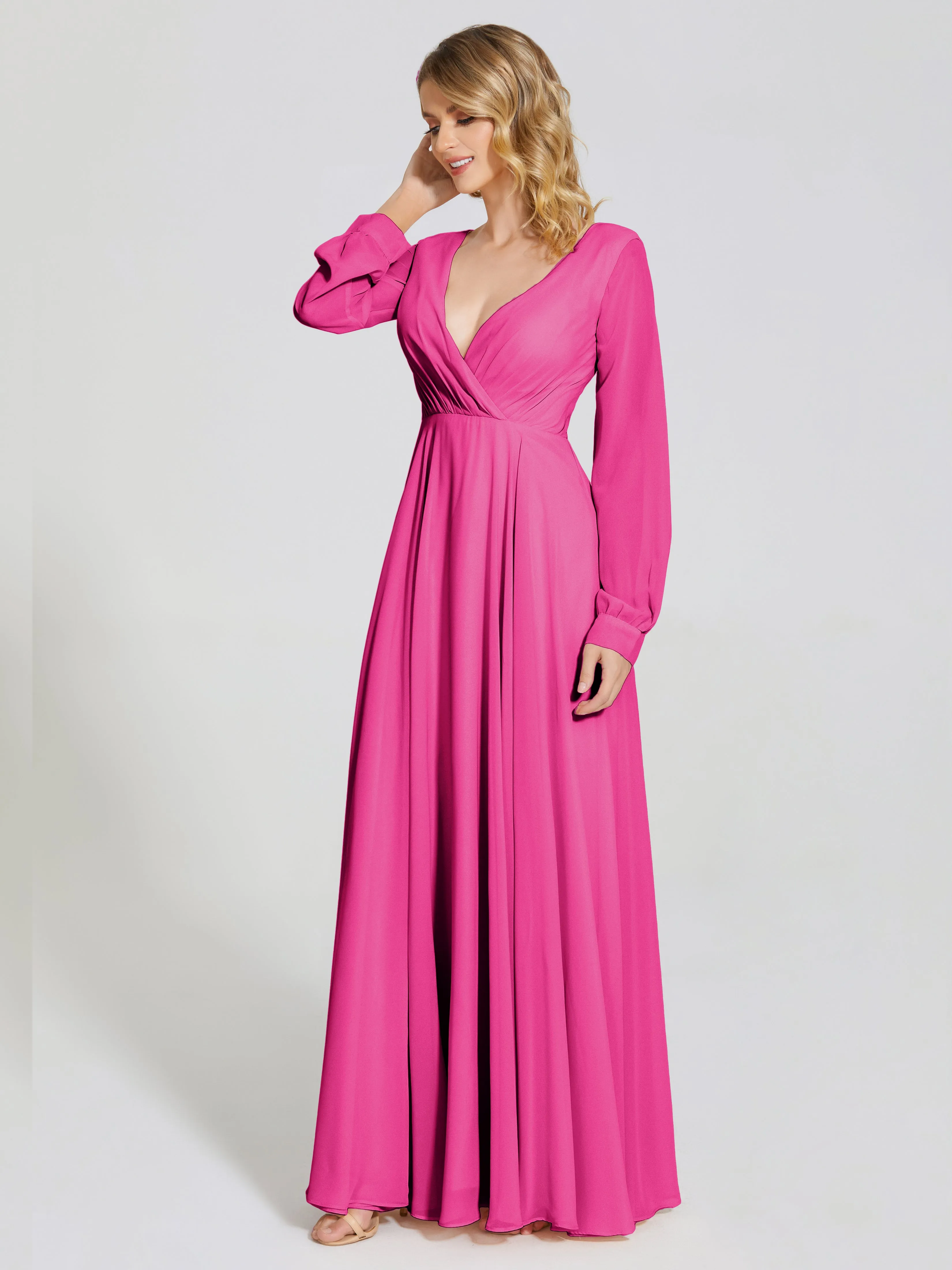 Raegan Simple Long Sleeves Chiffon Bridesmaid Dresses