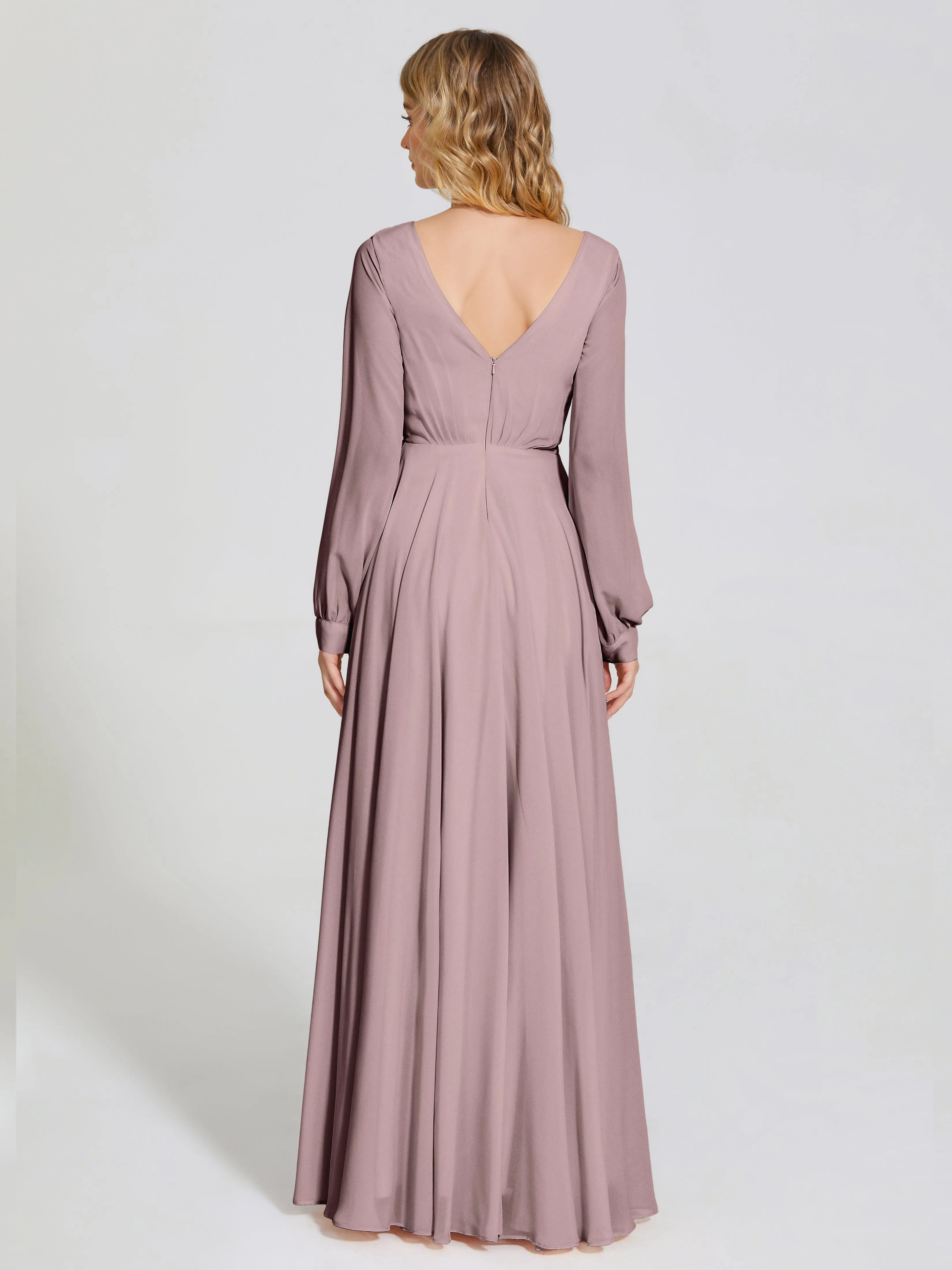 Raegan Simple Long Sleeves Chiffon Bridesmaid Dresses