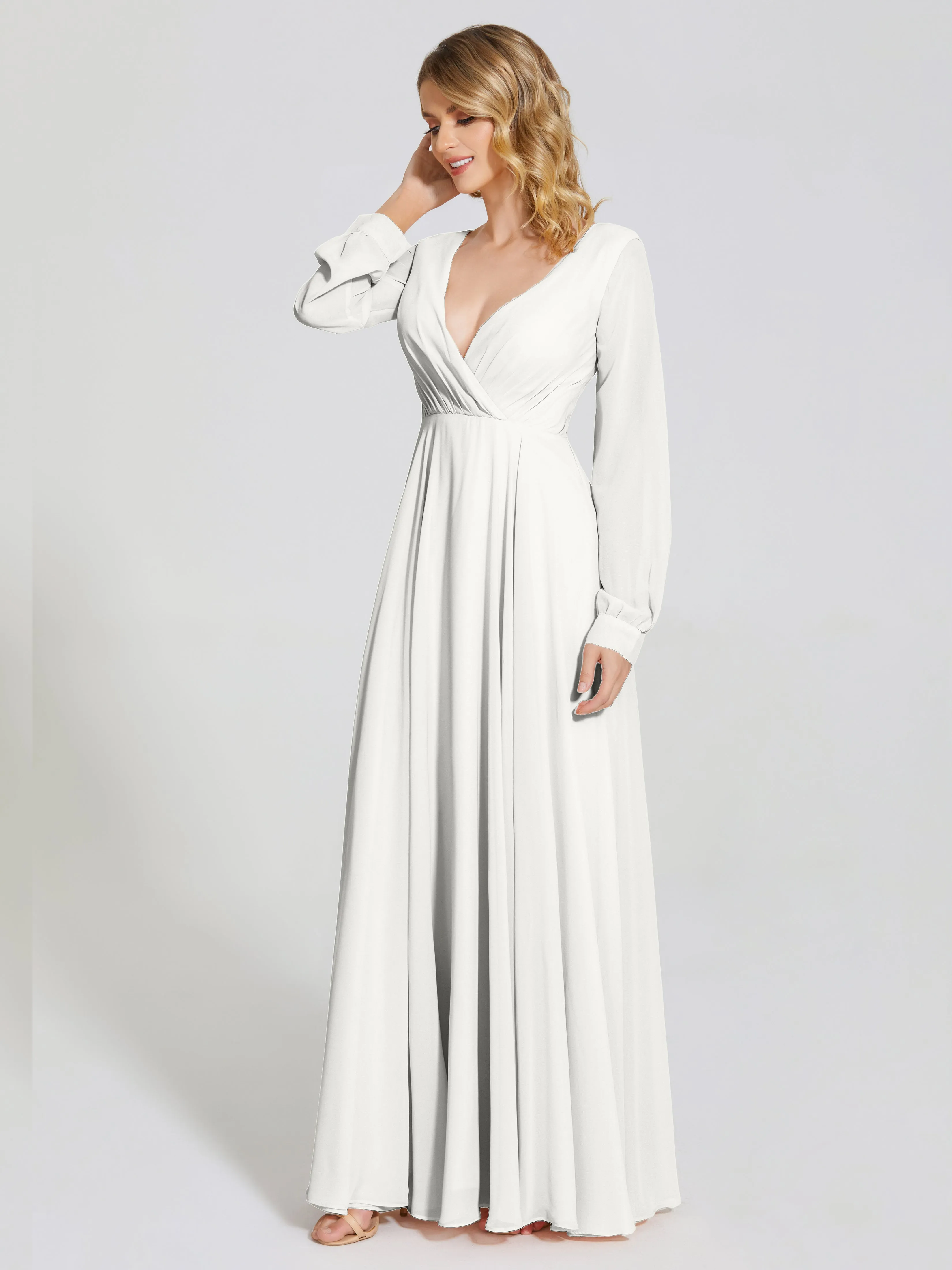 Raegan Simple Long Sleeves Chiffon Bridesmaid Dresses