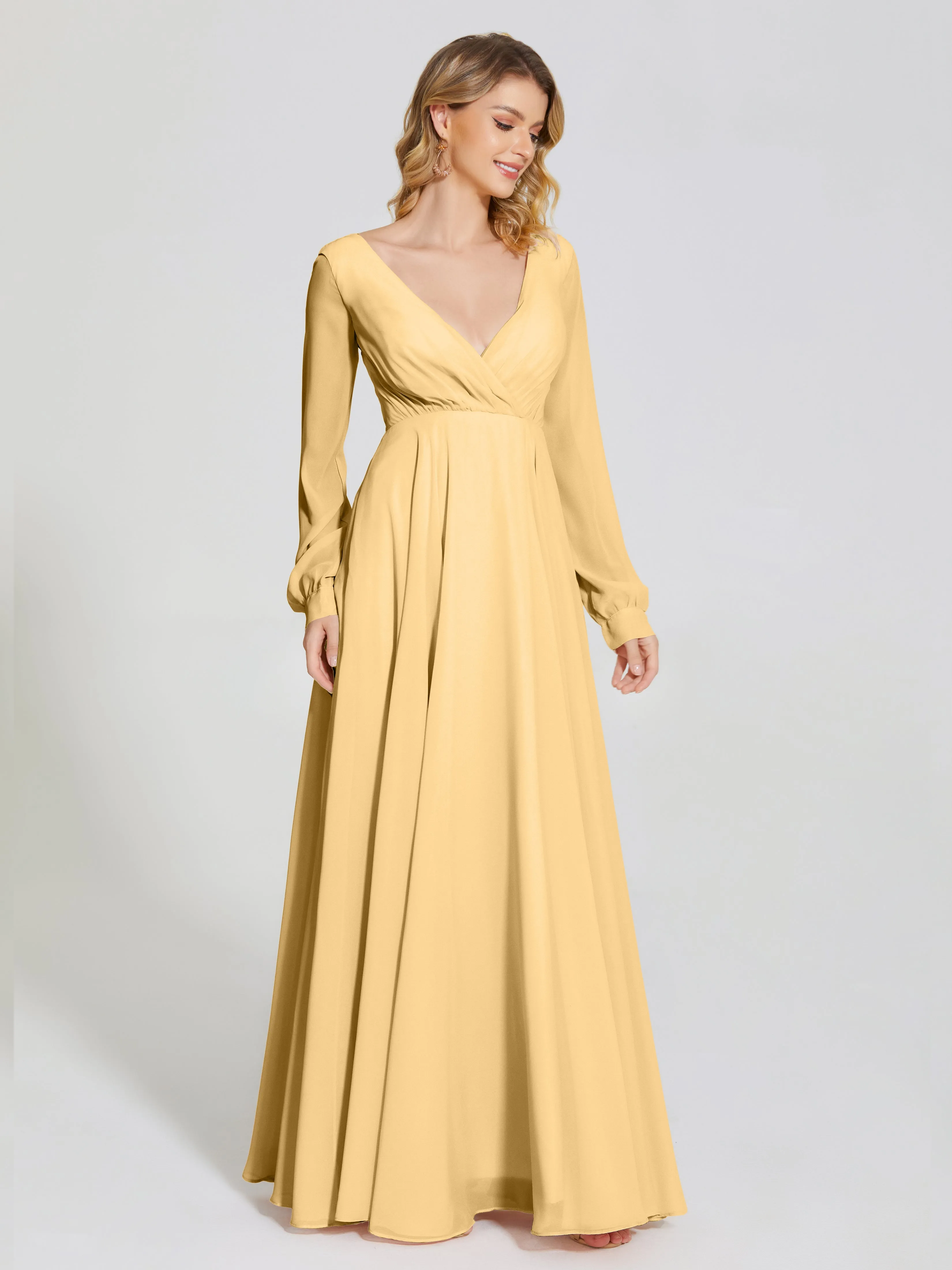 Raegan Simple Long Sleeves Chiffon Bridesmaid Dresses