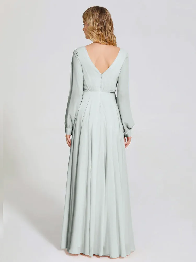 Raegan Simple Long Sleeves Chiffon Bridesmaid Dresses