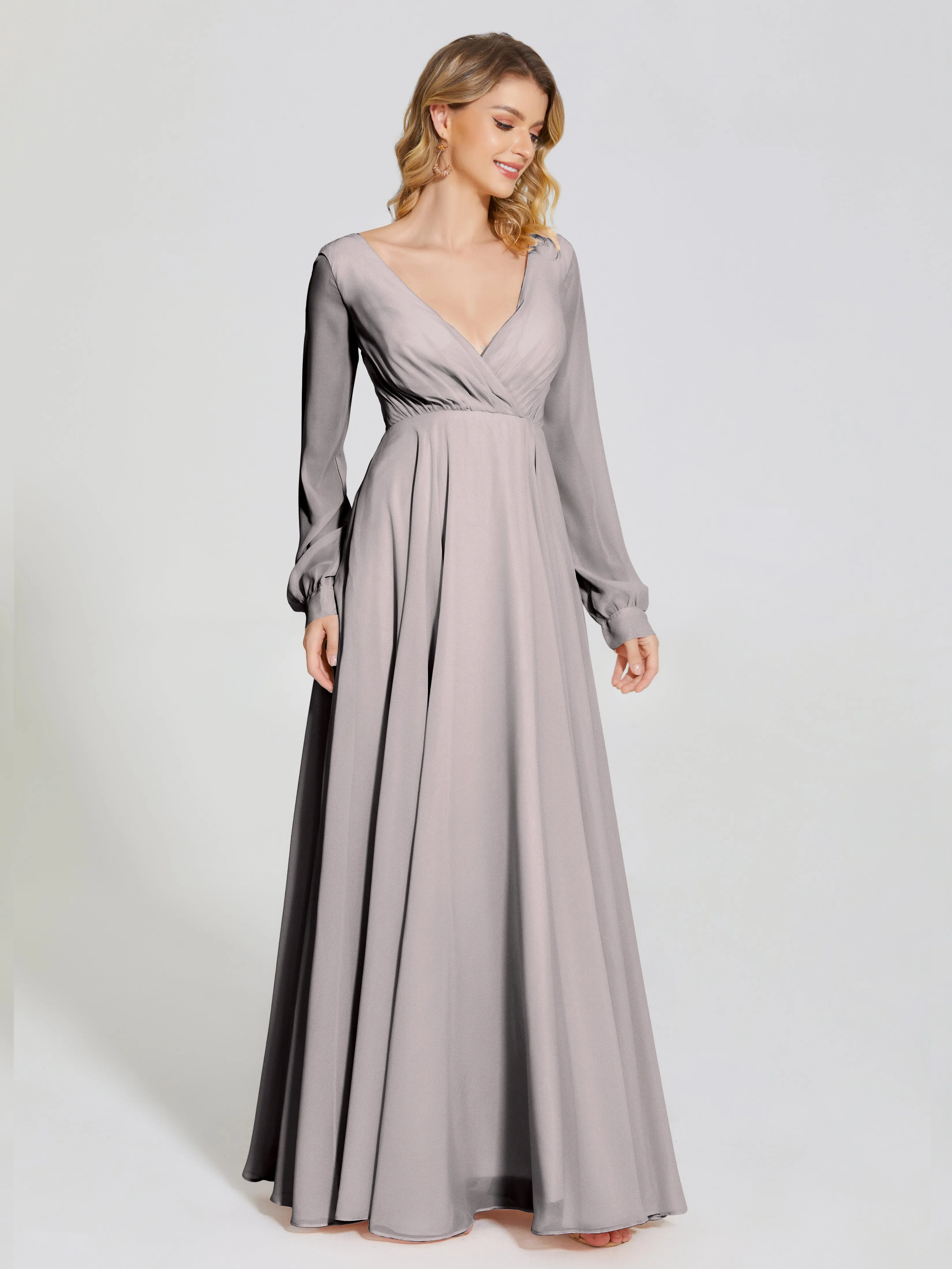 Raegan Simple Long Sleeves Chiffon Bridesmaid Dresses