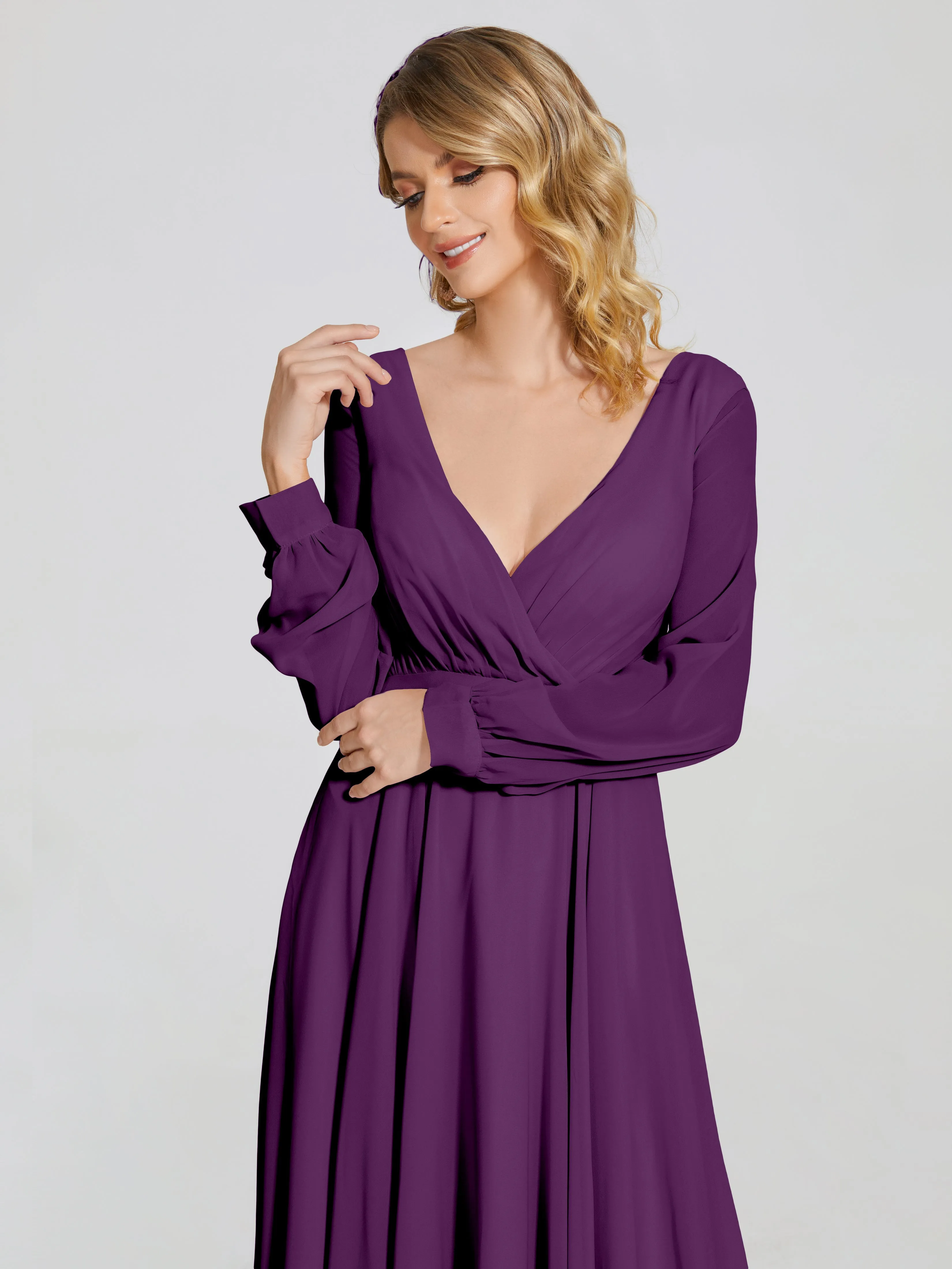 Raegan Simple Long Sleeves Chiffon Bridesmaid Dresses