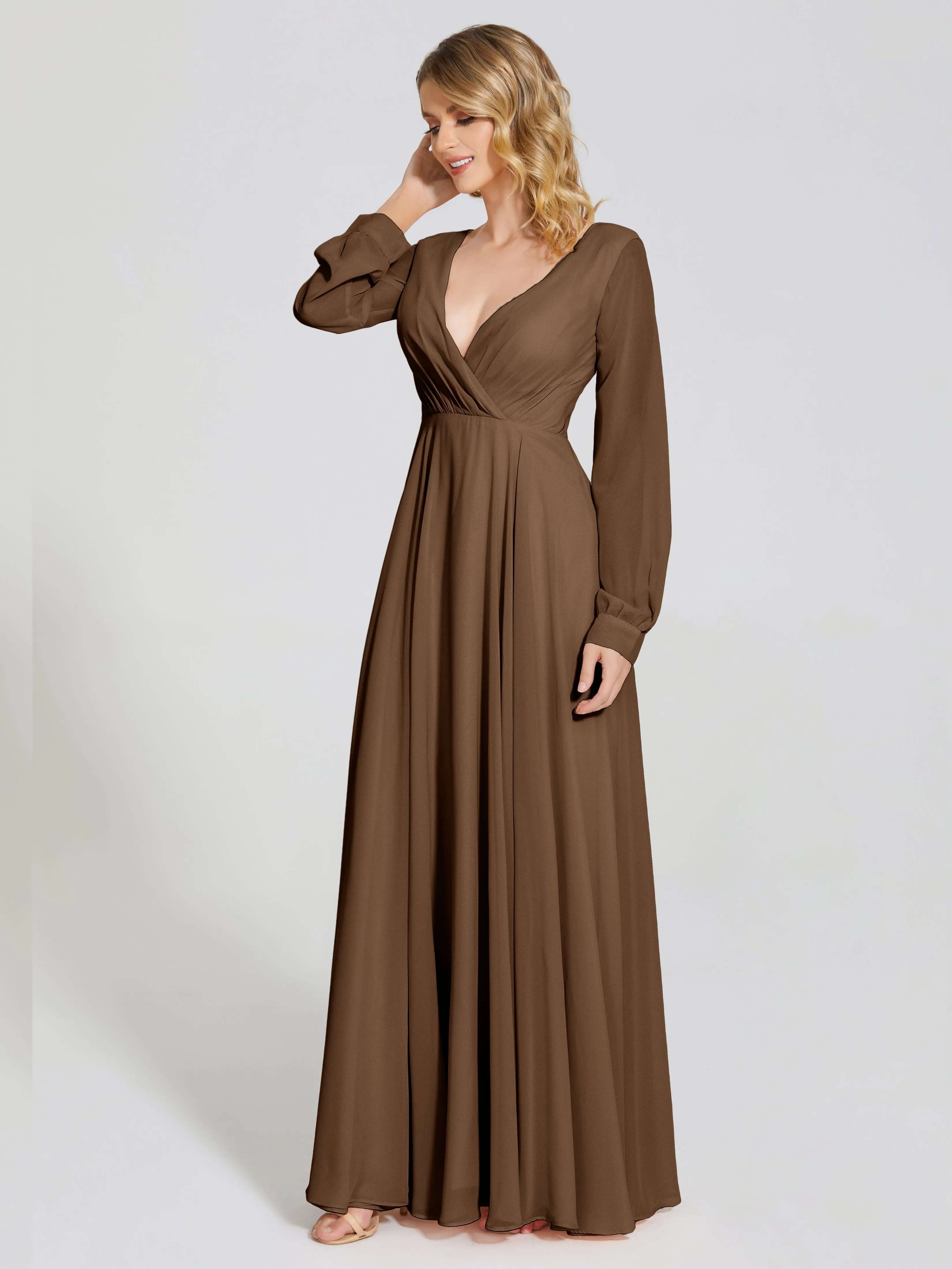 Raegan Simple Long Sleeves Chiffon Bridesmaid Dresses