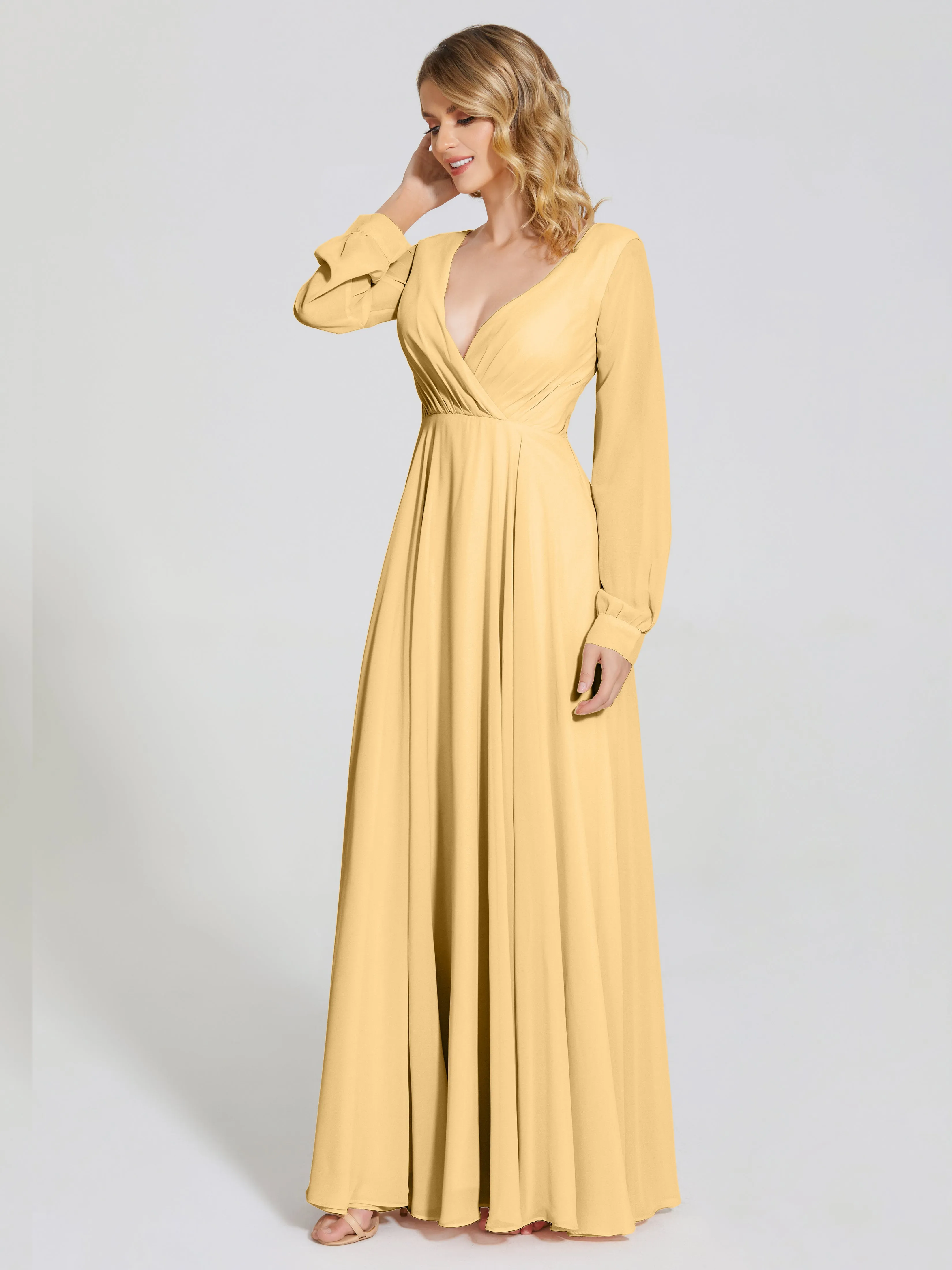 Raegan Simple Long Sleeves Chiffon Bridesmaid Dresses
