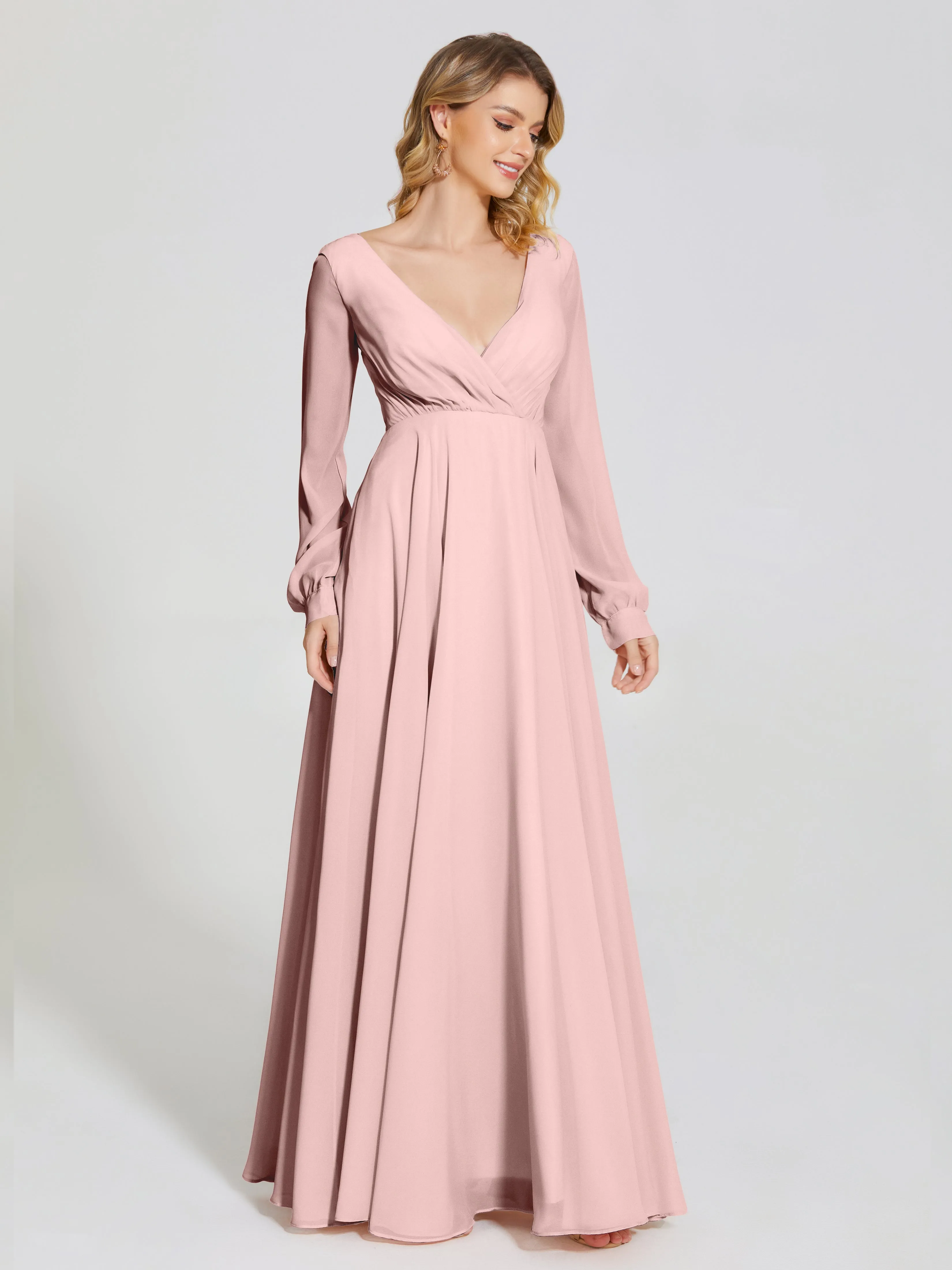 Raegan Simple Long Sleeves Chiffon Bridesmaid Dresses