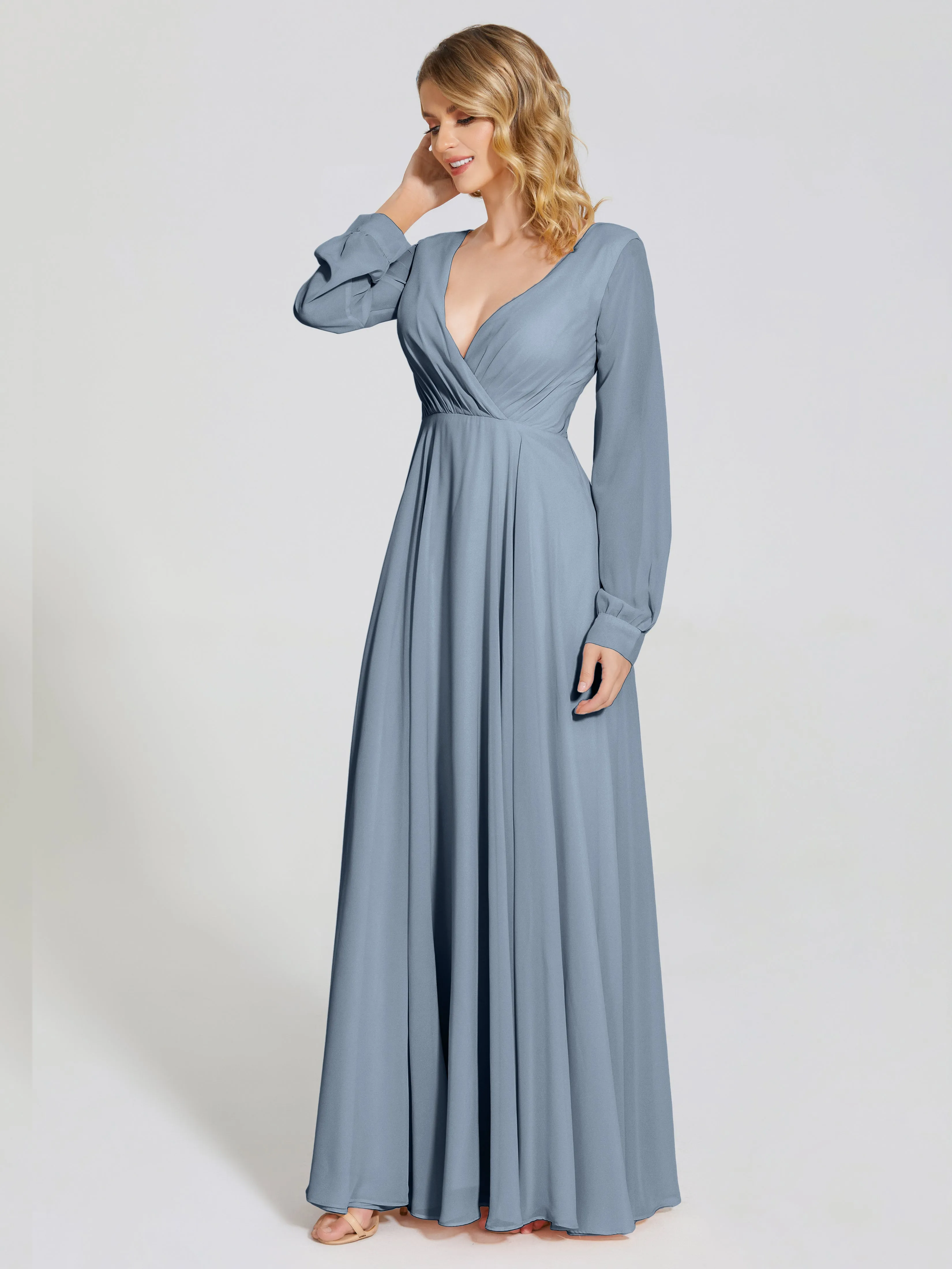 Raegan Simple Long Sleeves Chiffon Bridesmaid Dresses