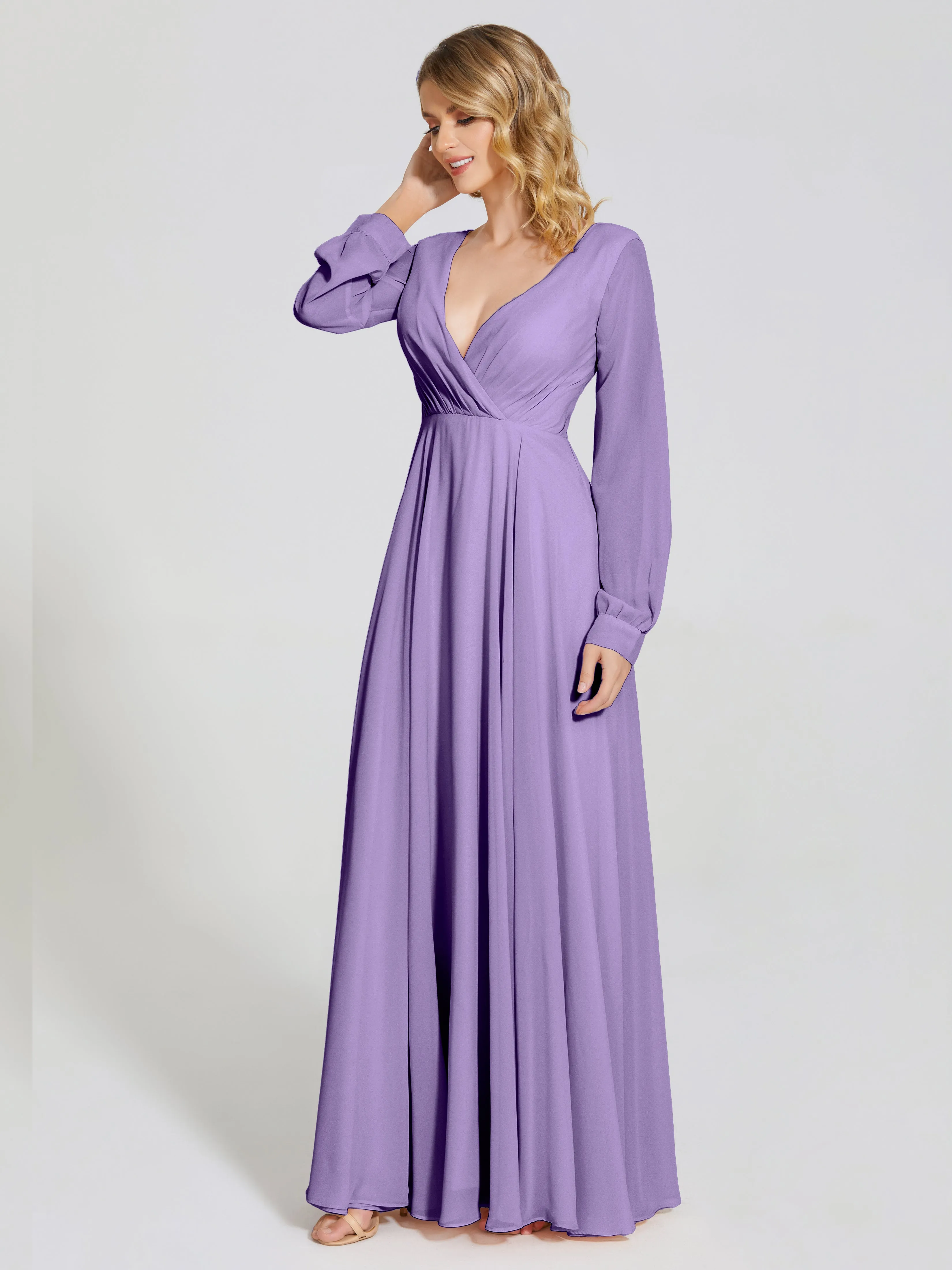 Raegan Simple Long Sleeves Chiffon Bridesmaid Dresses