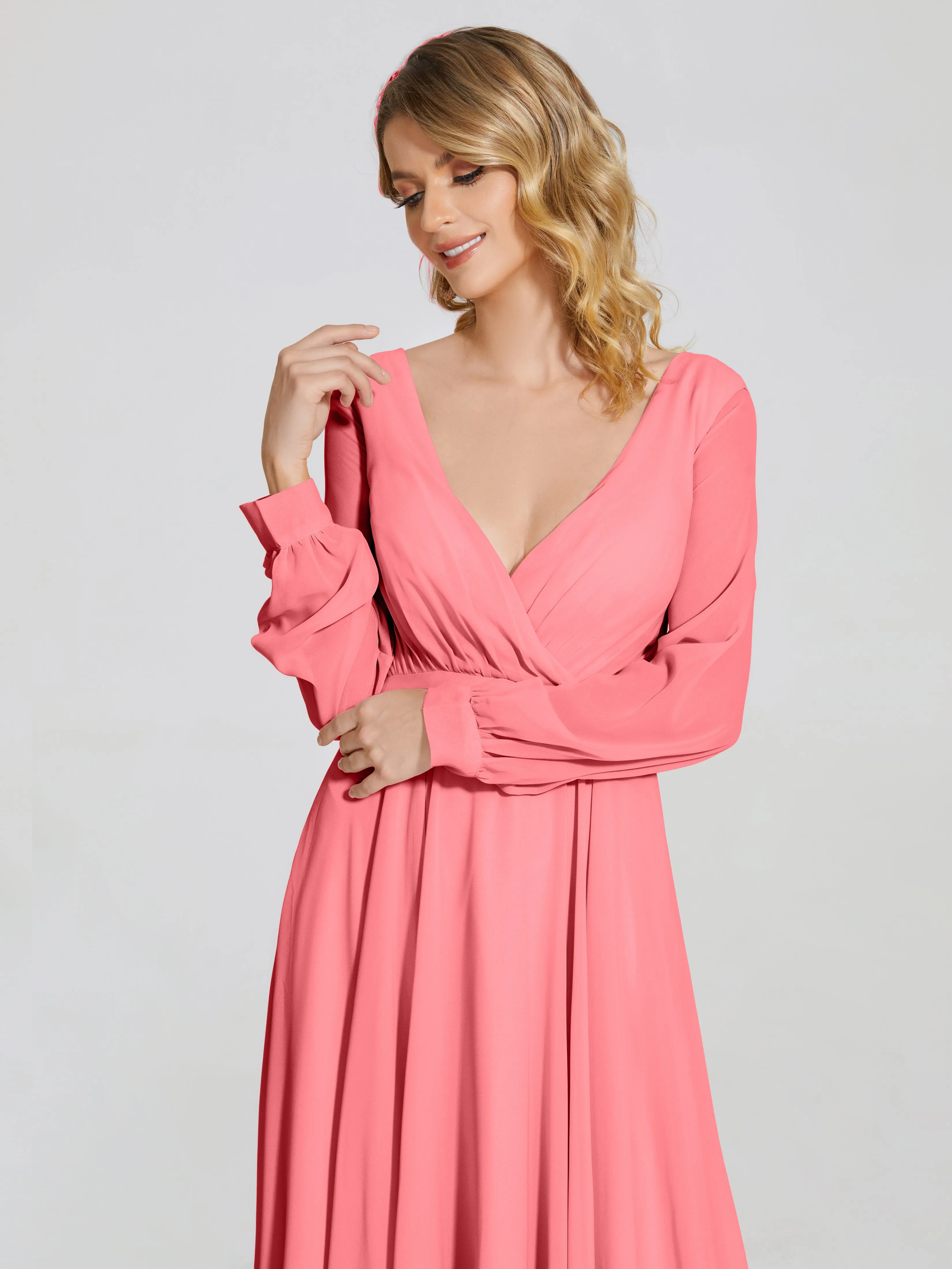 Raegan Simple Long Sleeves Chiffon Bridesmaid Dresses