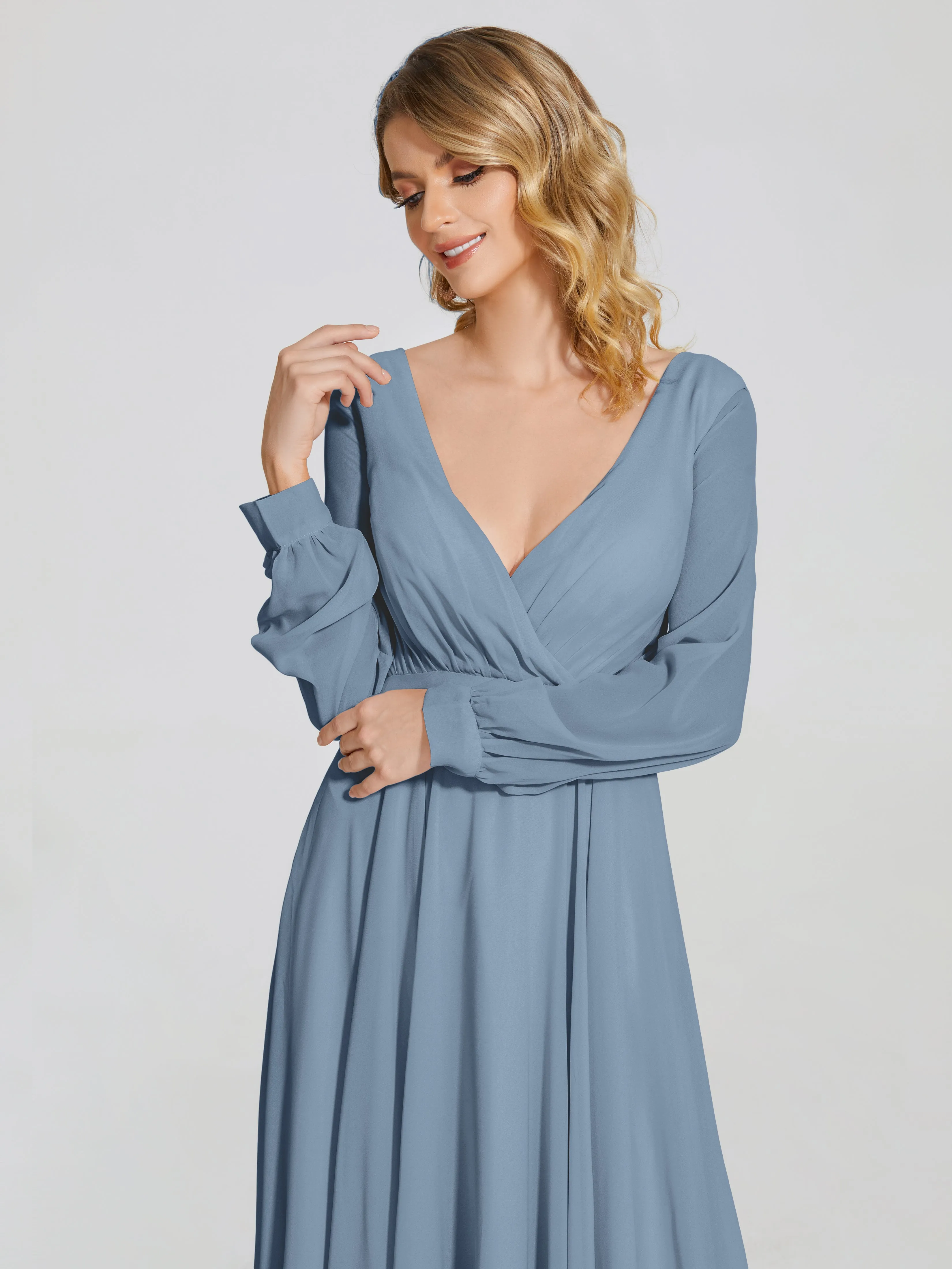 Raegan Simple Long Sleeves Chiffon Bridesmaid Dresses