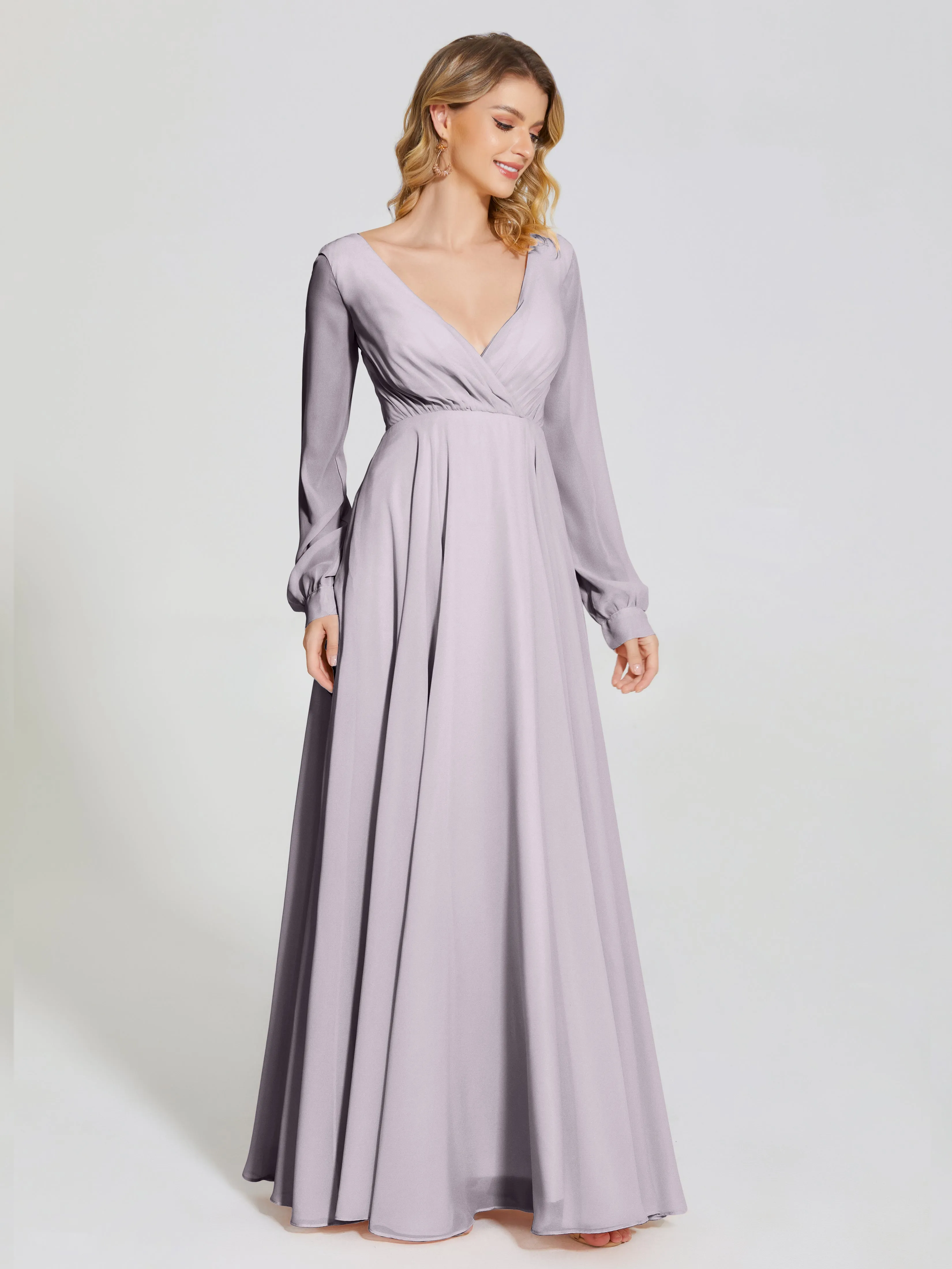 Raegan Simple Long Sleeves Chiffon Bridesmaid Dresses