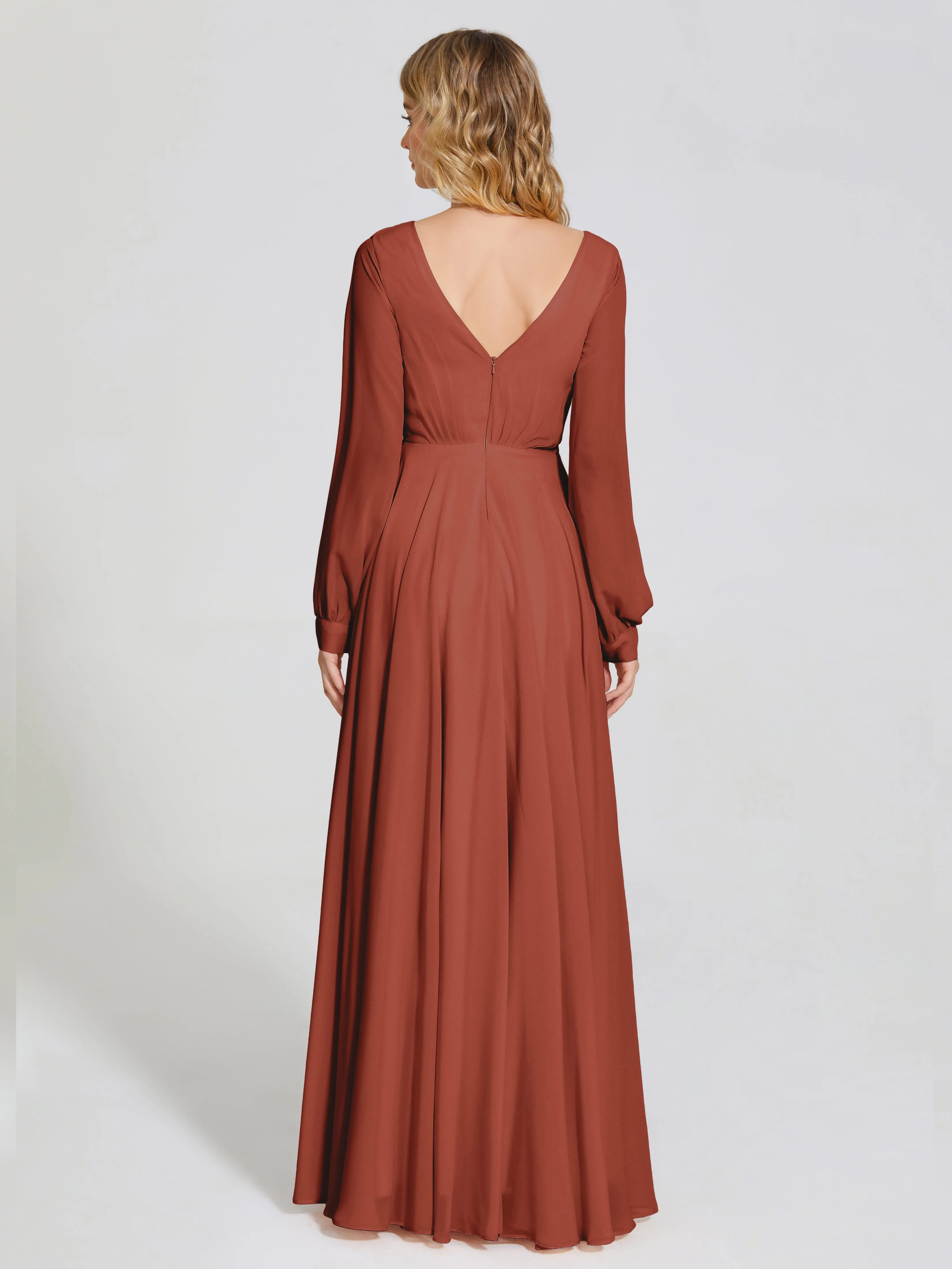 Raegan Simple Long Sleeves Chiffon Bridesmaid Dresses