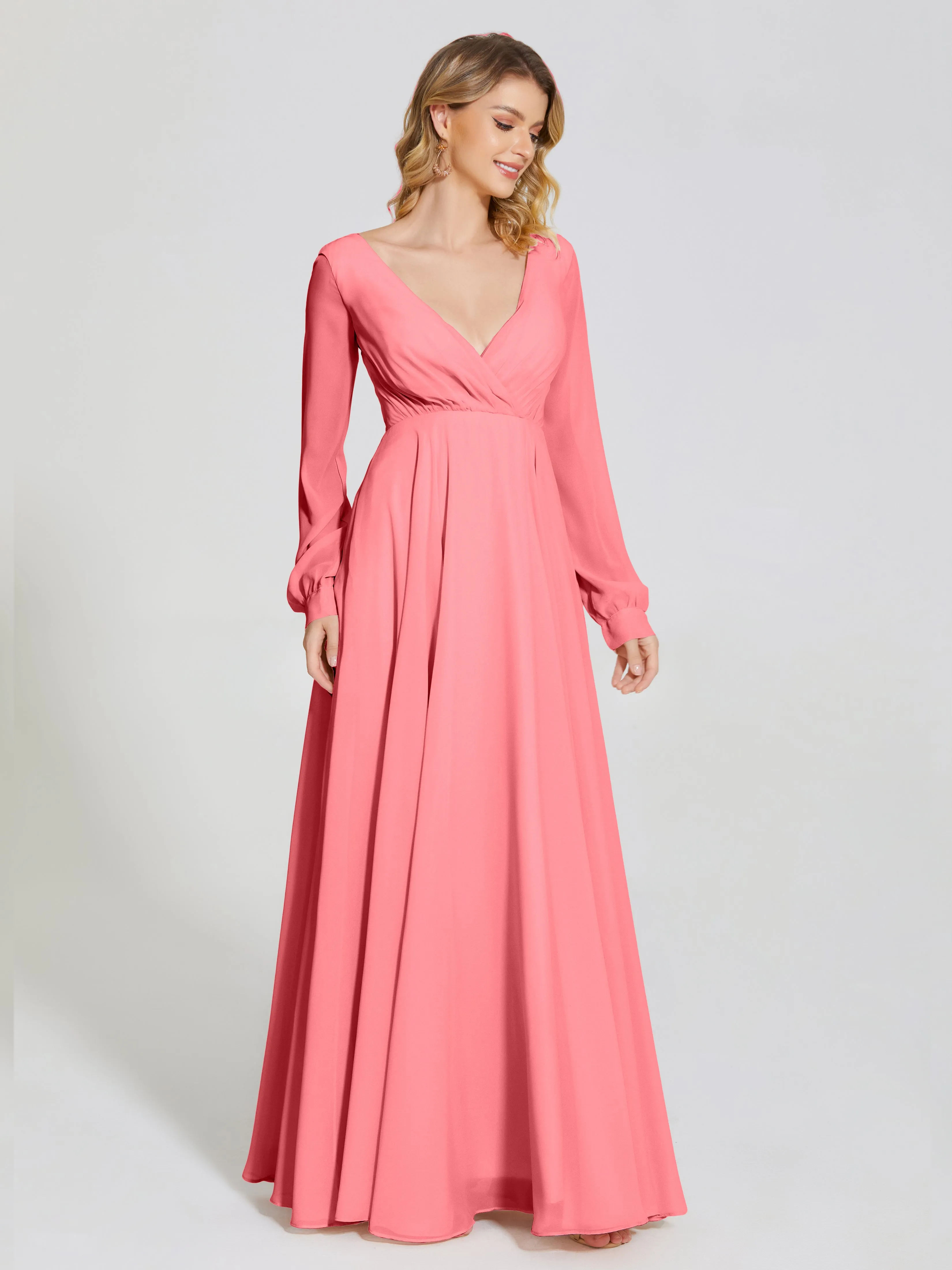 Raegan Simple Long Sleeves Chiffon Bridesmaid Dresses