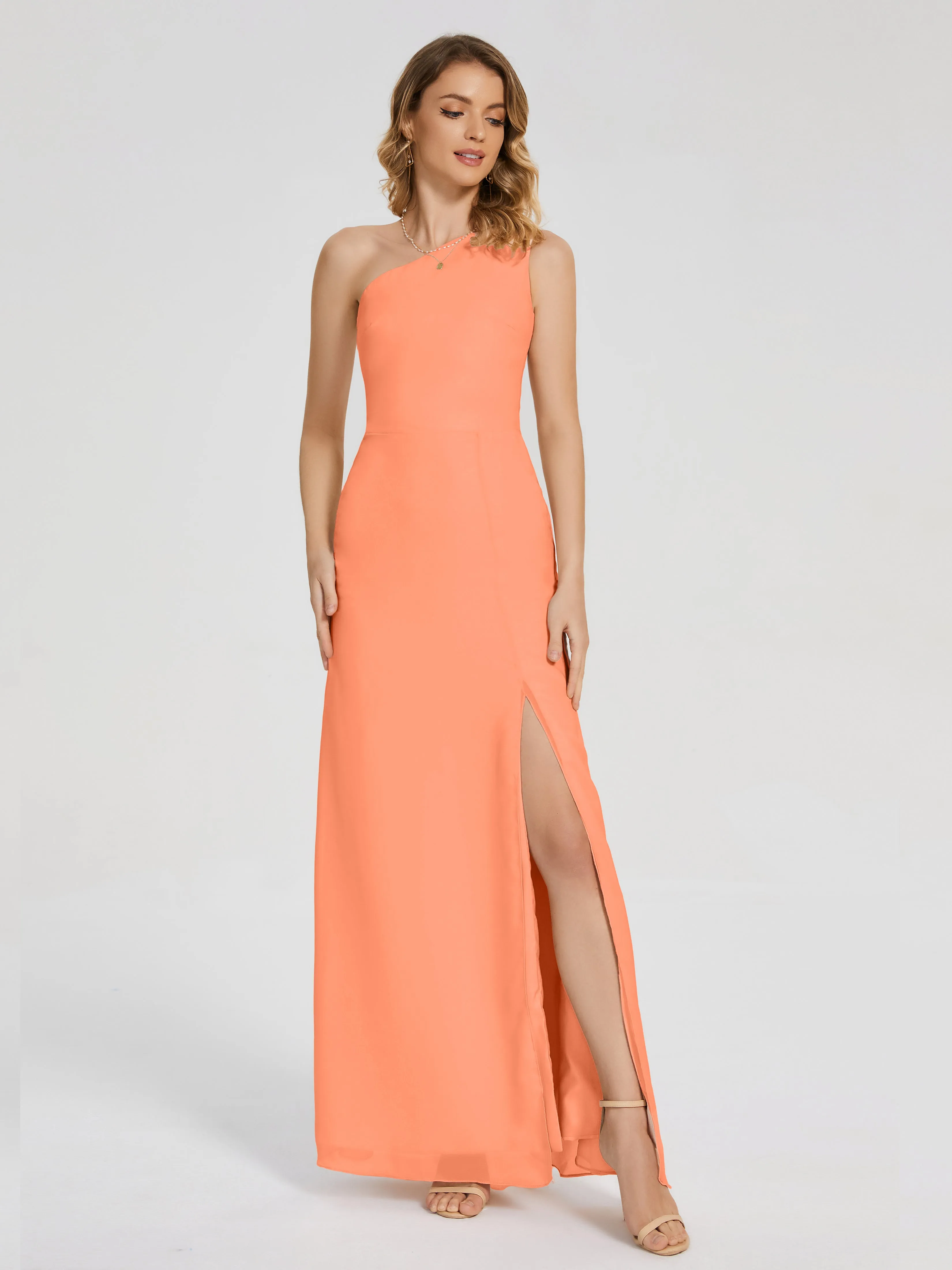 River Simple One Shoulder Split Chiffon Bridesmaid Dresses