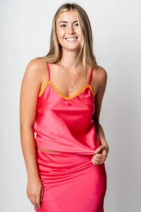 Satin lace cami tank top fuchsia