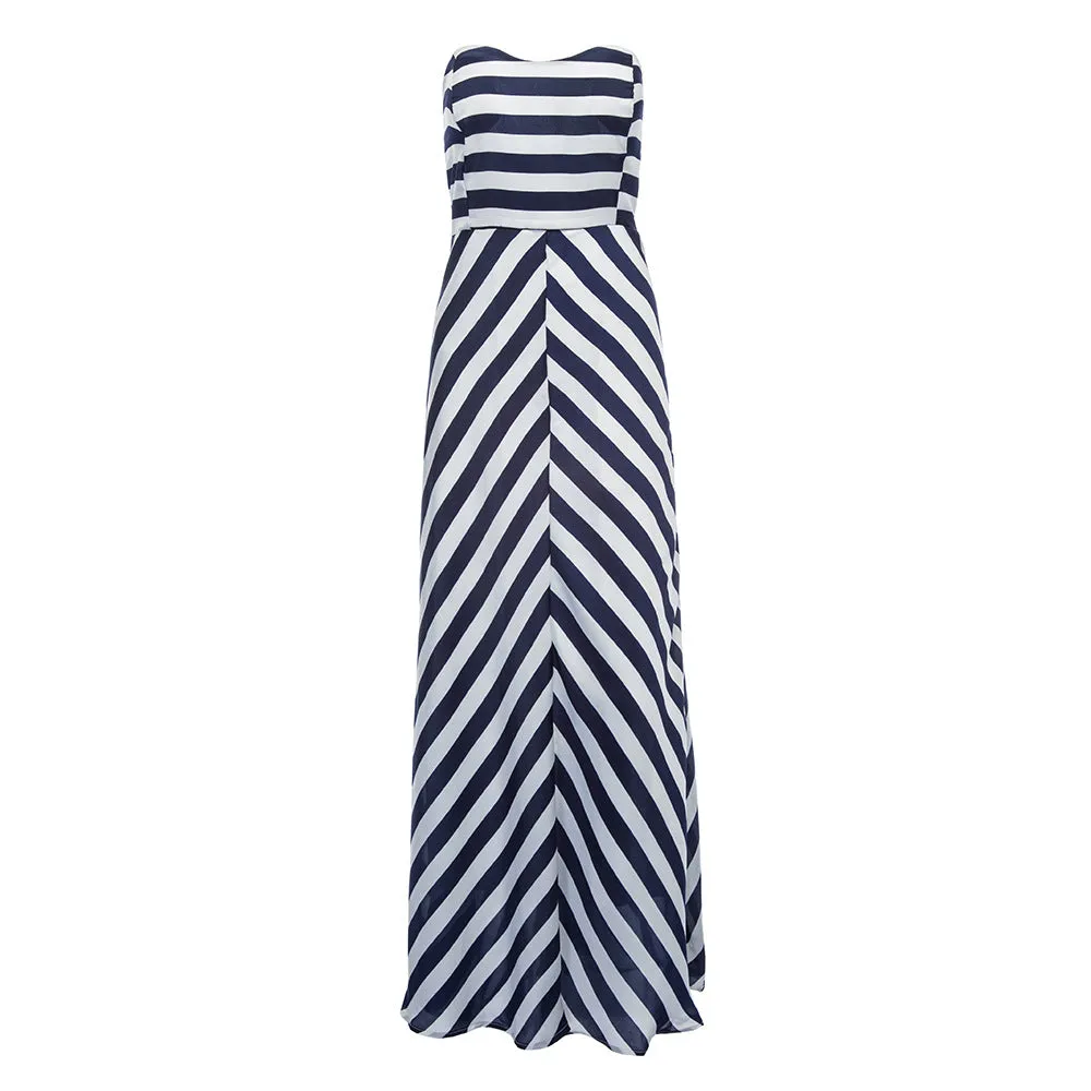 Sexy Strapless Stripe Long Dress
