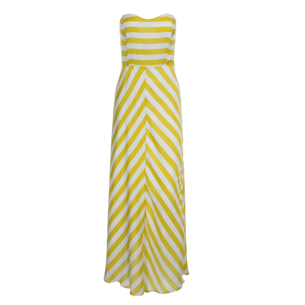 Sexy Strapless Stripe Long Dress