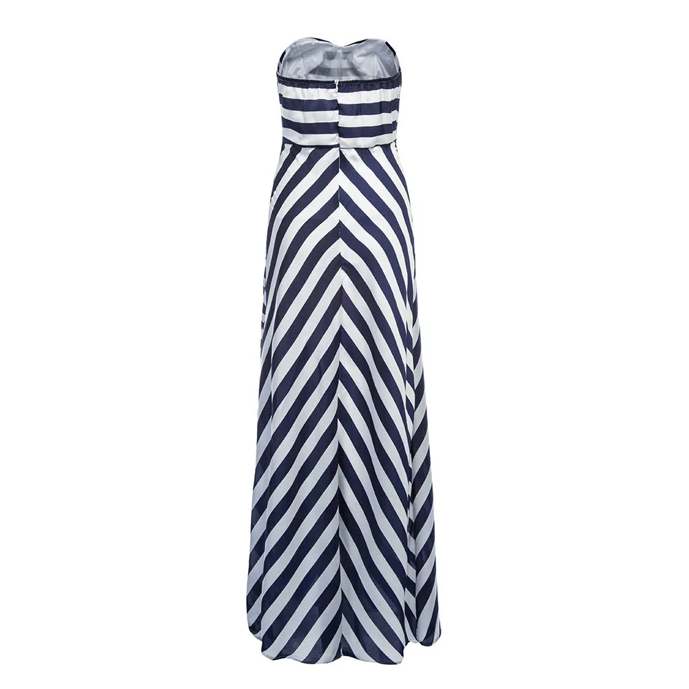 Sexy Strapless Stripe Long Dress