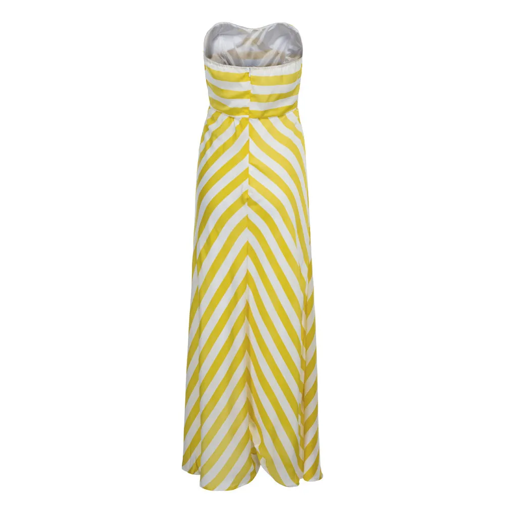 Sexy Strapless Stripe Long Dress