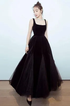 Simple Black Tulle Backless Prom Dresses Straps Zipper Dance Dresses SWK15388