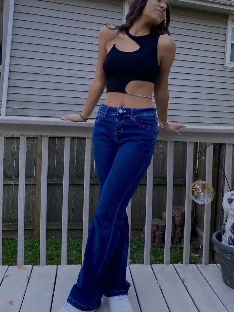 Women Chain Cut Out Rib Knit Crop Top