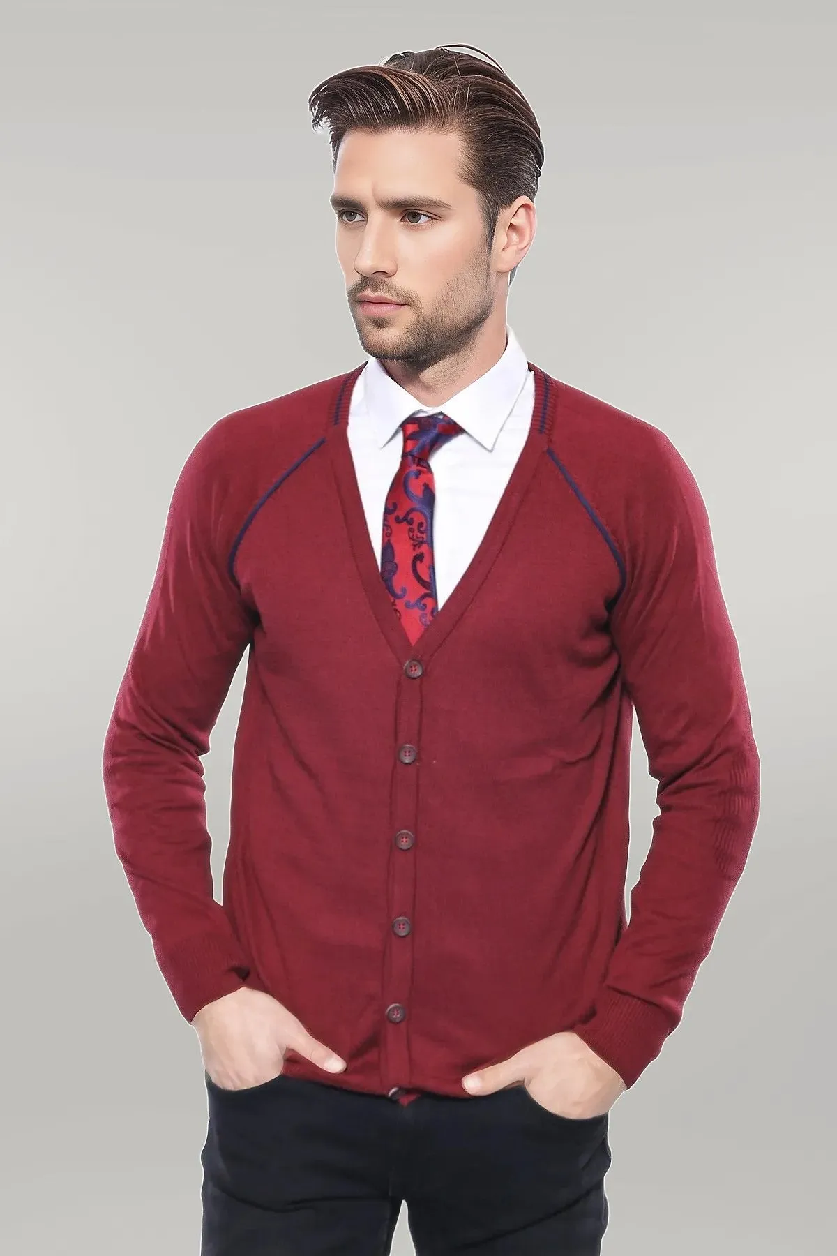 WSS Burgundy Cotton Men's Knitwear  - Singen
