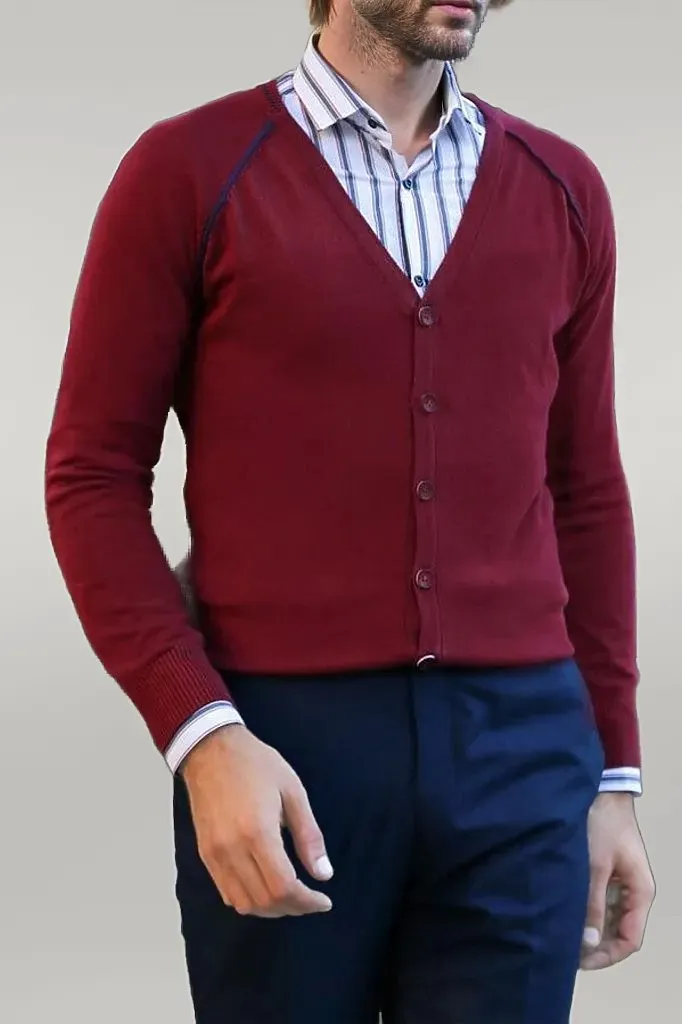 WSS Burgundy Cotton Men's Knitwear  - Singen